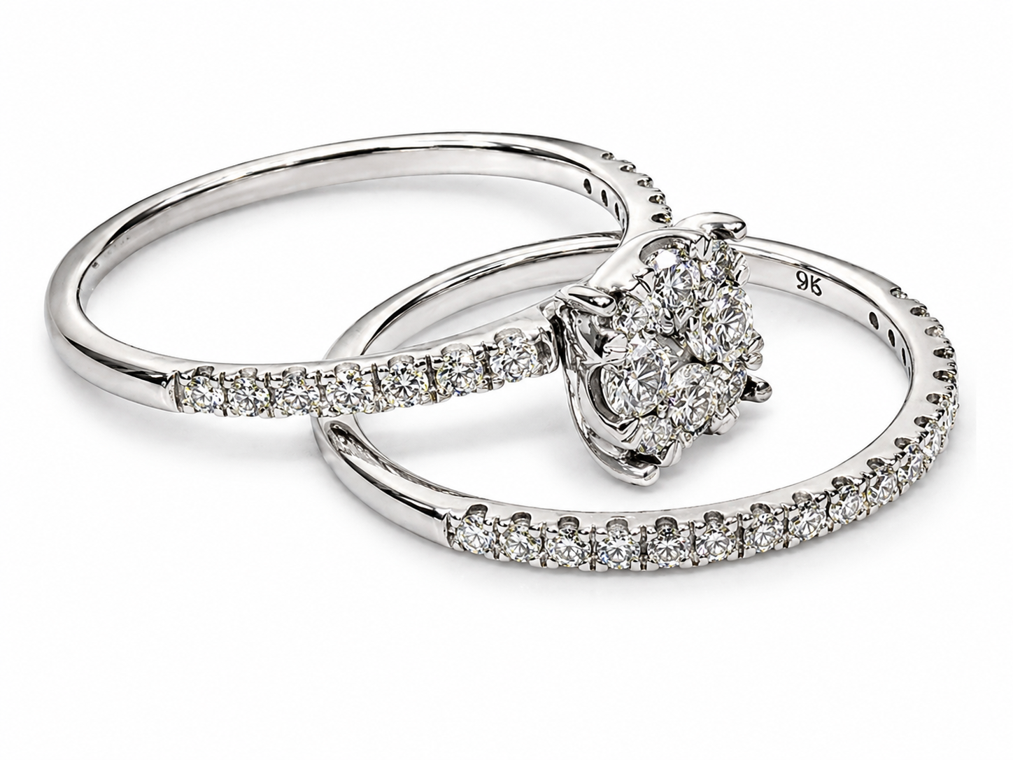9ct White Gold 0.75ct Natural Diamond 2 Piece Bridal Ring Set – Cluster Engagement Ring & Matching Diamond Wedding Band - R37167075 Seiko 9ct White Gold 0.75ct Natural Diamond 2 Piece Bridal Ring Set – Cluster Engagement Ring & Matching Diamond Wedding Band - R37167075 Seiko