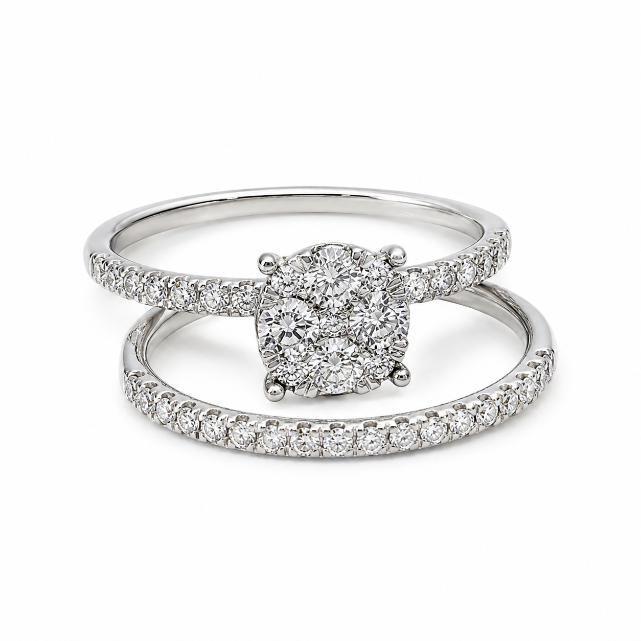 9ct White Gold 0.75ct Natural Diamond 2 Piece Bridal Ring Set – Cluster Engagement Ring & Matching Diamond Wedding Band - R37167075 Seiko 9ct White Gold 0.75ct Natural Diamond 2 Piece Bridal Ring Set – Cluster Engagement Ring & Matching Diamond Wedding Band - R37167075 Seiko