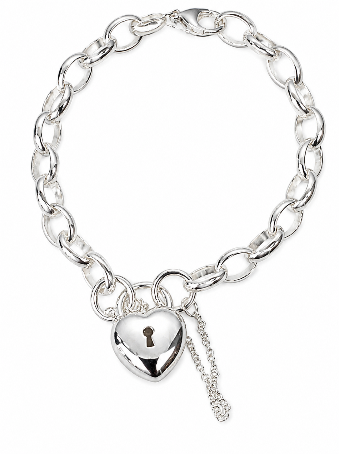 Sterling Silver Solid BO4 Oval Belcher Link Bracelet with Puff Heart Padlock & Safety Chain 18.50cm – Made in New Zealand - BO4BL18.5/PADF15 Seiko 