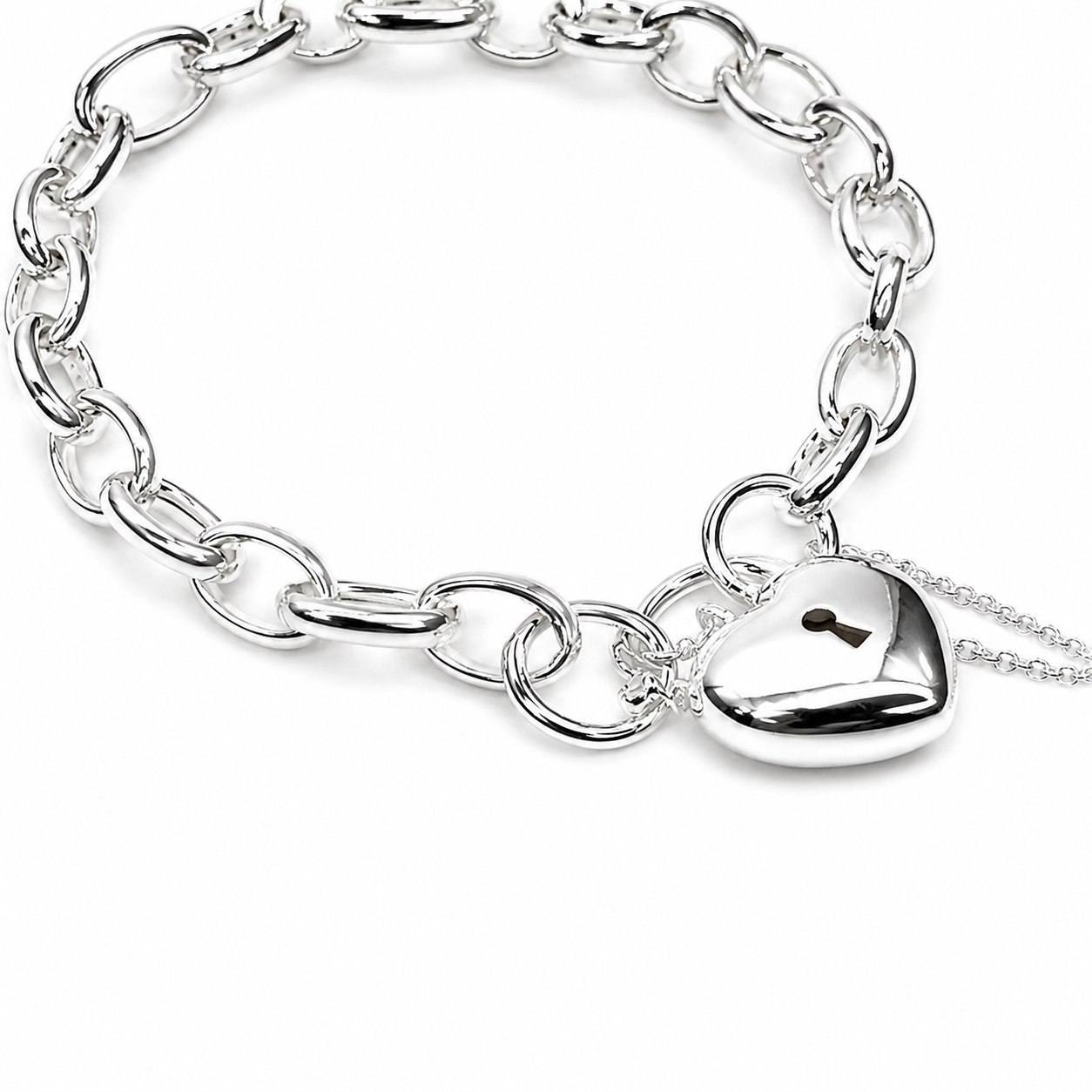 Sterling Silver Solid BO4 Oval Belcher Link Bracelet with Puff Heart Padlock & Safety Chain 18.50cm – Made in New Zealand - BO4BL18.5/PADF15 Seiko Sterling Silver Solid BO4 Oval Belcher Link Bracelet with Puff Heart Padlock & Safety Chain 18.50cm – Made in New Zealand - BO4BL18.5/PADF15 Seiko