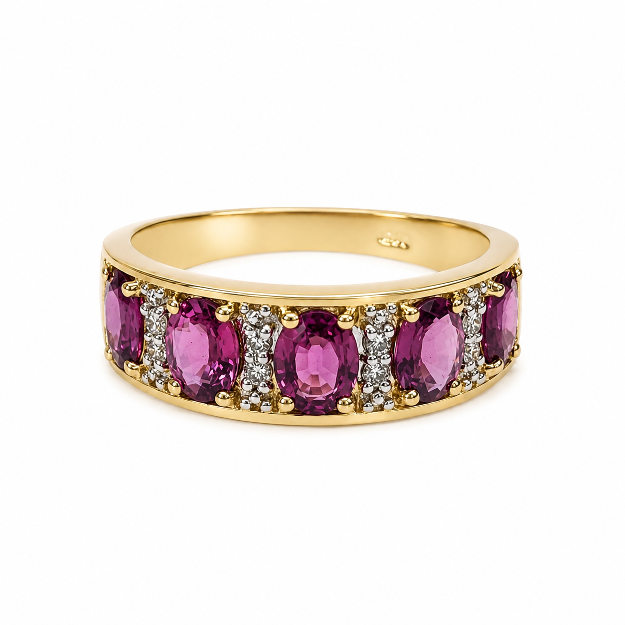 9ct Yellow Gold Natural Ruby & Diamond Band Ring – 2.08ct Oval Cut Rubies with Diamond Accents - 9CTCYR8199RUBY Seiko 9ct Yellow Gold Natural Ruby & Diamond Band Ring – 2.08ct Oval Cut Rubies with Diamond Accents - 9CTCYR8199RUBY Seiko