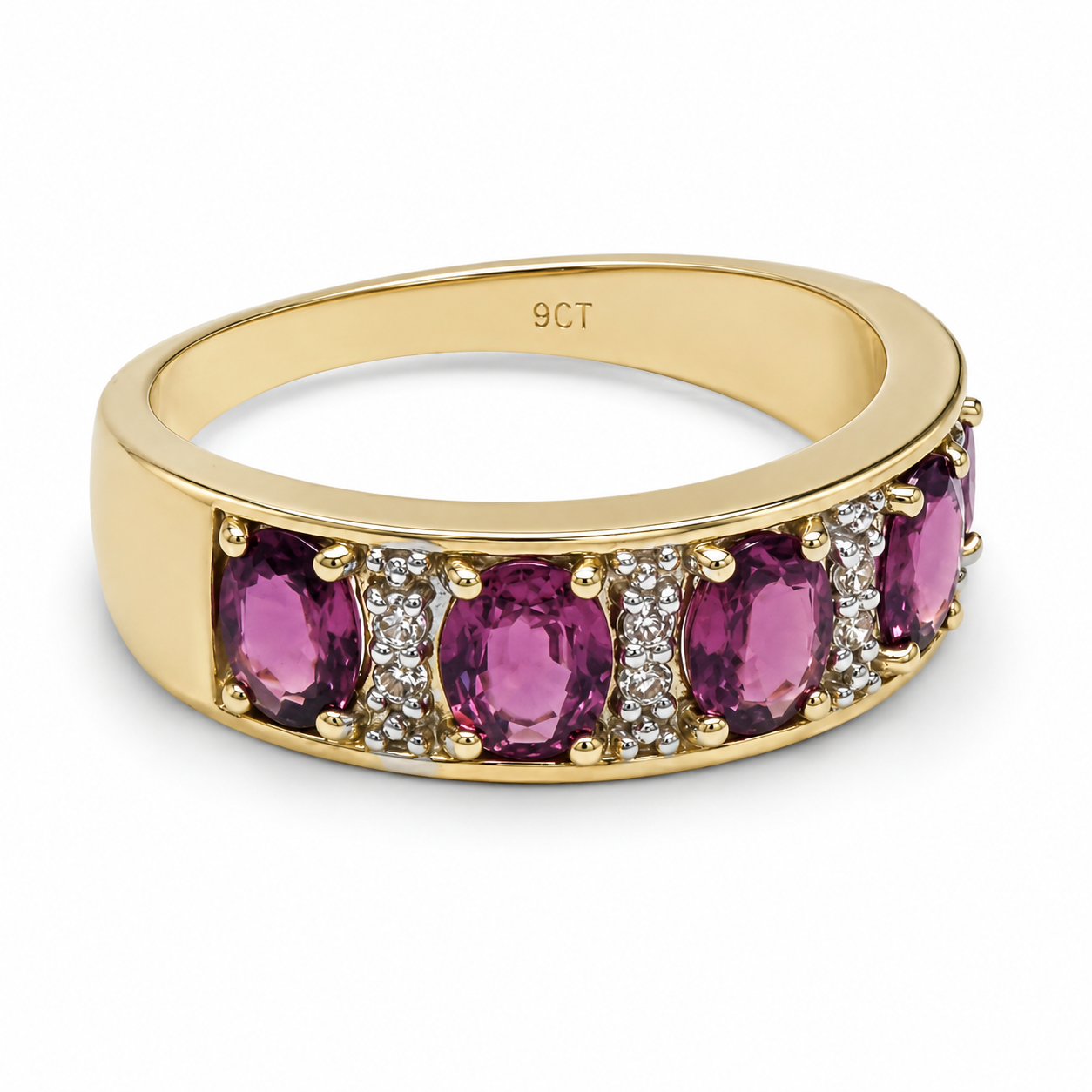 9ct Yellow Gold Natural Ruby & Diamond Band Ring – 2.08ct Oval Cut Rubies with Diamond Accents - 9CTCYR8199RUBY Seiko 9ct Yellow Gold Natural Ruby & Diamond Band Ring – 2.08ct Oval Cut Rubies with Diamond Accents - 9CTCYR8199RUBY Seiko