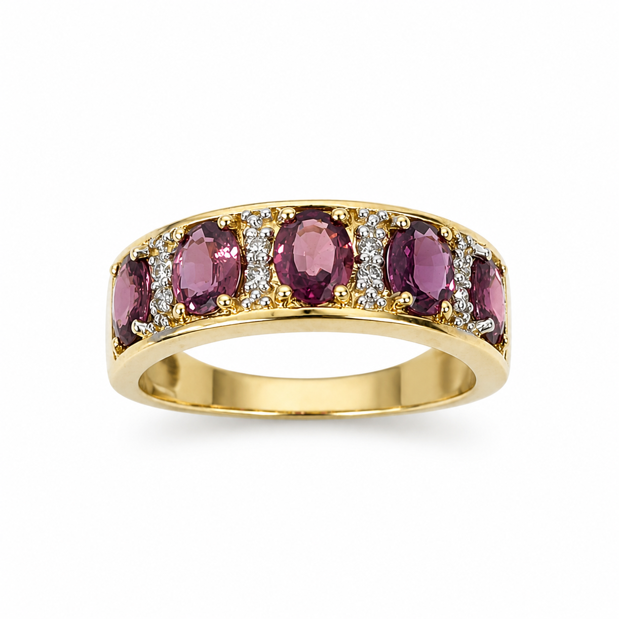 9ct Yellow Gold Natural Ruby & Diamond Band Ring – 2.08ct Oval Cut Rubies with Diamond Accents - 9CTCYR8199RUBY Seiko 9ct Yellow Gold Natural Ruby & Diamond Band Ring – 2.08ct Oval Cut Rubies with Diamond Accents - 9CTCYR8199RUBY Seiko