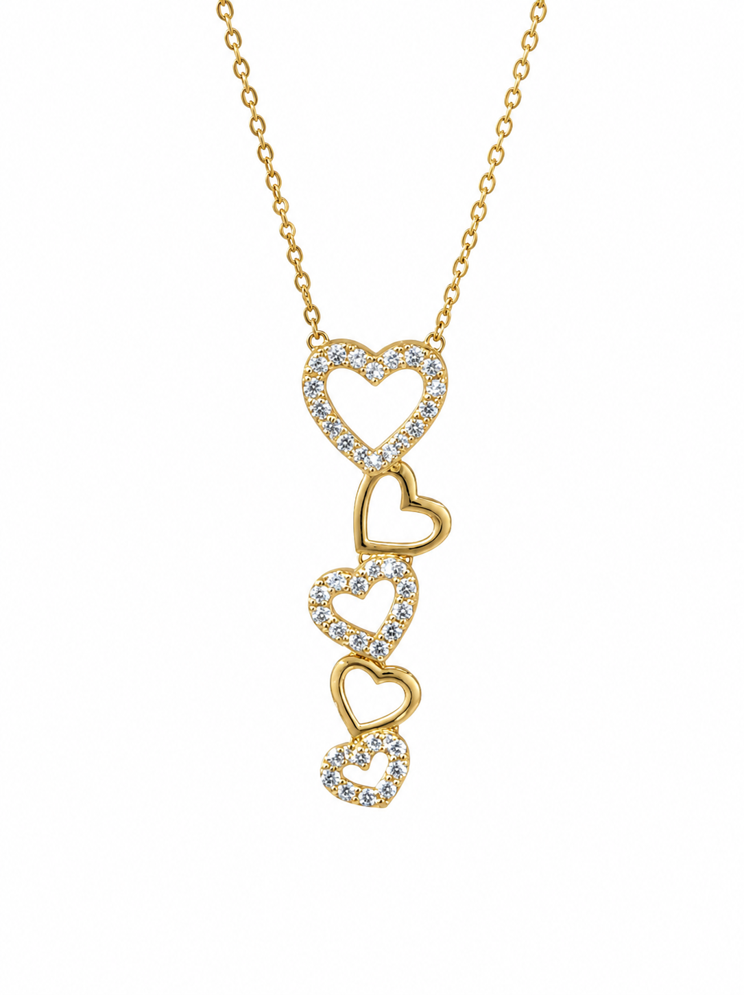 9CT Yellow Gold Multi Heart Cubic Zirconia Pendant Necklace With Adjustable Cable Link Chain - 9KSC011 Seiko 9CT Yellow Gold Multi Heart Cubic Zirconia Pendant Necklace With Adjustable Cable Link Chain - 9KSC011 Seiko
