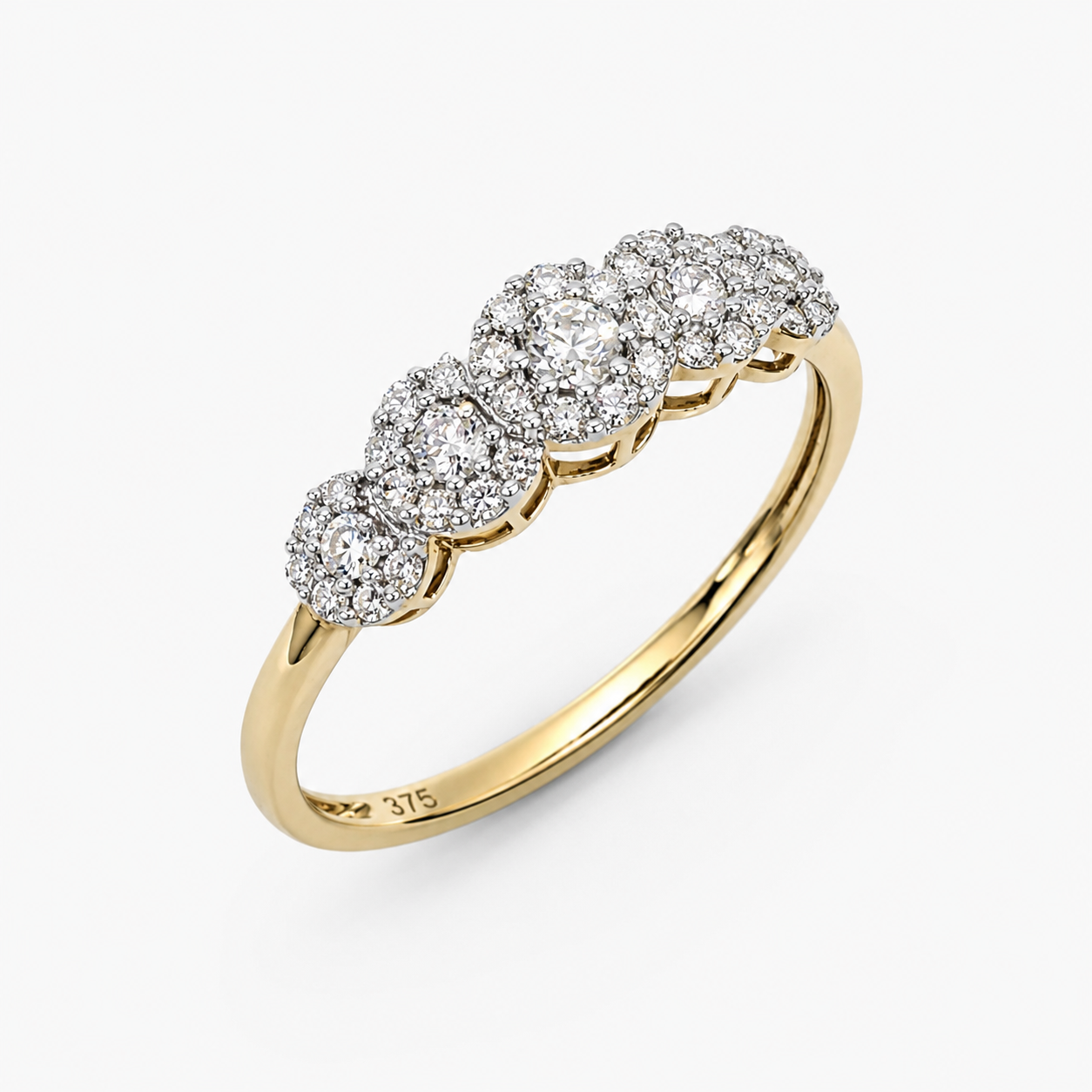 9ct Yellow Gold 0.39ct Total Diamond Weight Multi Cluster Ring – Five Cluster Natural Diamond Dress Ring - AJR24250 Seiko 