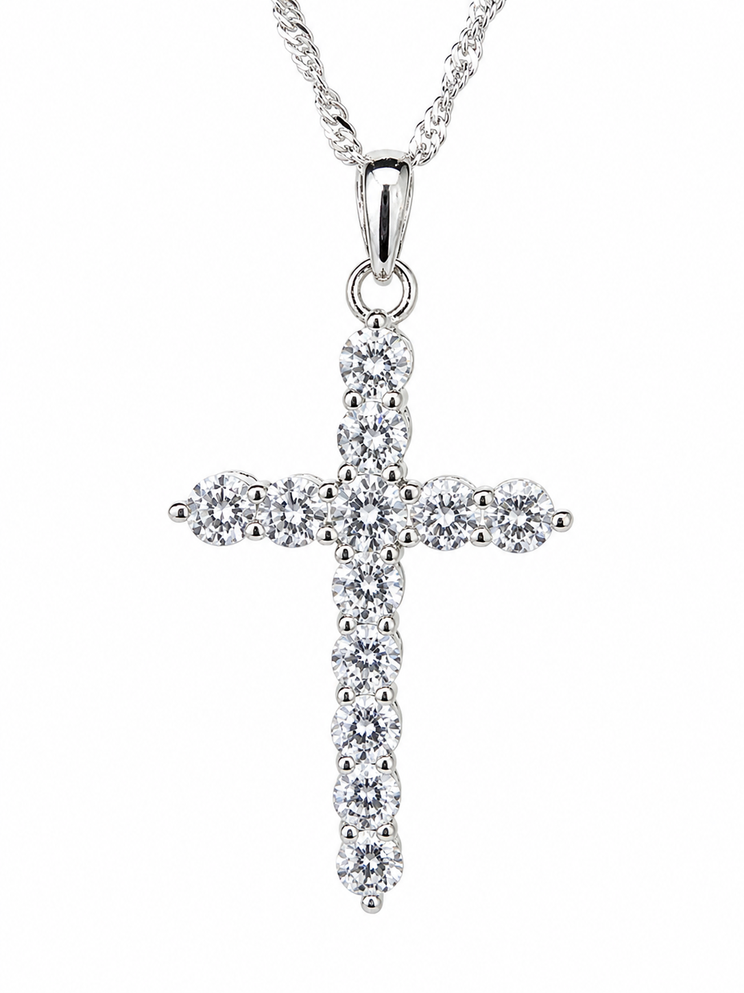Sterling Silver Cubic Zirconia Cross Pendant 17mm x 30mm – 12 Round Cut CZ Stones with Complimentary Sterling Silver Chain - 18044165 Seiko Sterling Silver Cubic Zirconia Cross Pendant 17mm x 30mm – 12 Round Cut CZ Stones with Complimentary Sterling Silver Chain - 18044165 Seiko