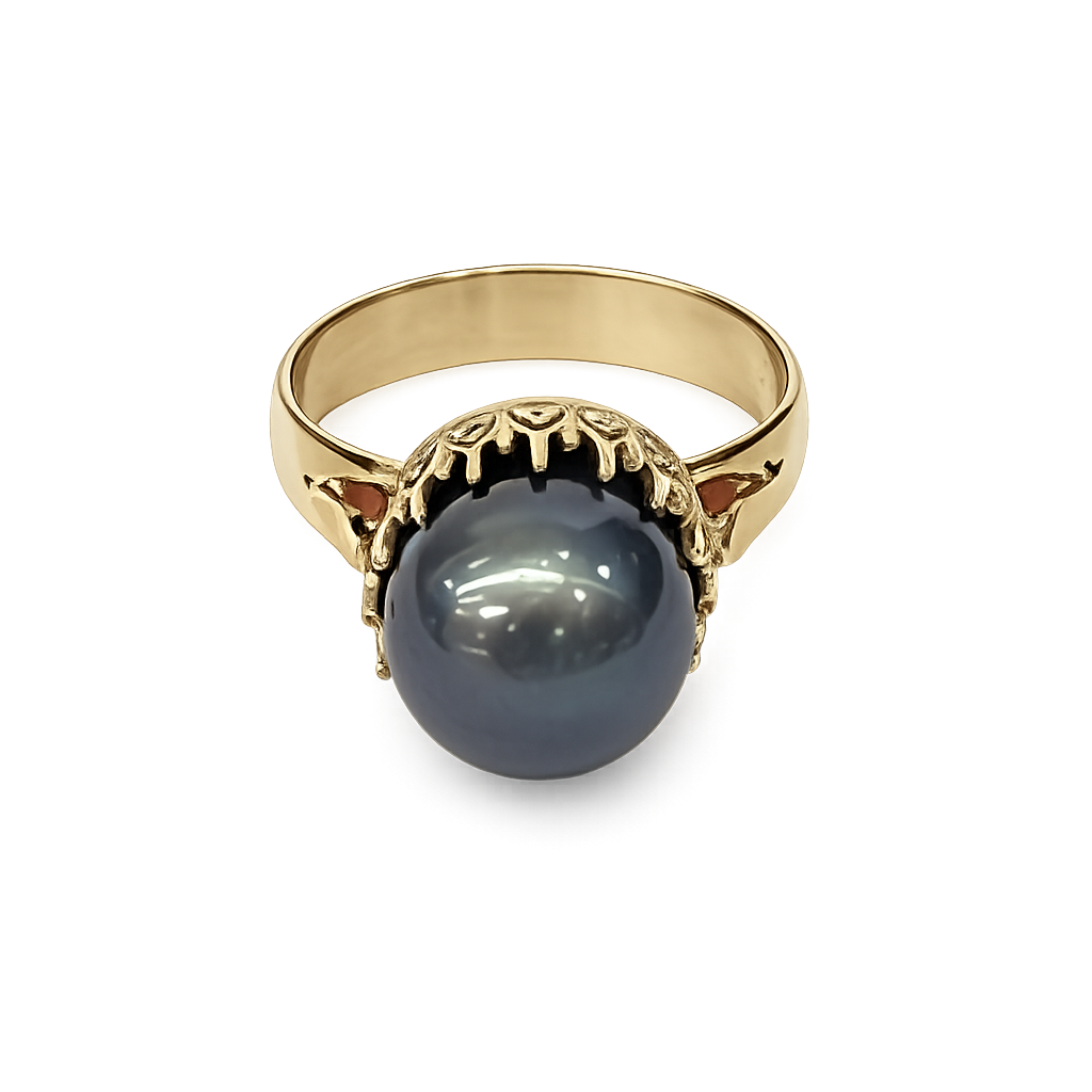 9ct Yellow Gold 12mm Tahitian Black Pearl Ring – Deep Grey Pearl with Peacock Overtones - 9CTYLZTBP Seiko 9ct Yellow Gold 12mm Tahitian Black Pearl Ring – Deep Grey Pearl with Peacock Overtones - 9CTYLZTBP Seiko