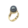9ct Yellow Gold 12mm Tahitian Black Pearl Ring – Deep Grey Pearl with Peacock Overtones - 9CTYLZTBP
