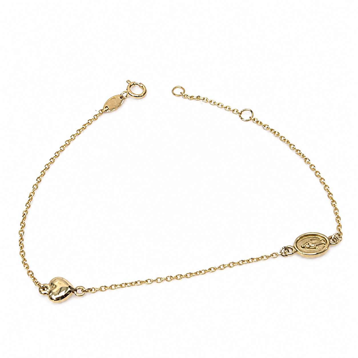 9ct Yellow Gold Miraculous Mary Medal & Puff Heart Adjustable Bracelet 18cm - 1931.9BR Seiko 9ct Yellow Gold Miraculous Mary Medal & Puff Heart Adjustable Bracelet 18cm - 1931.9BR Seiko