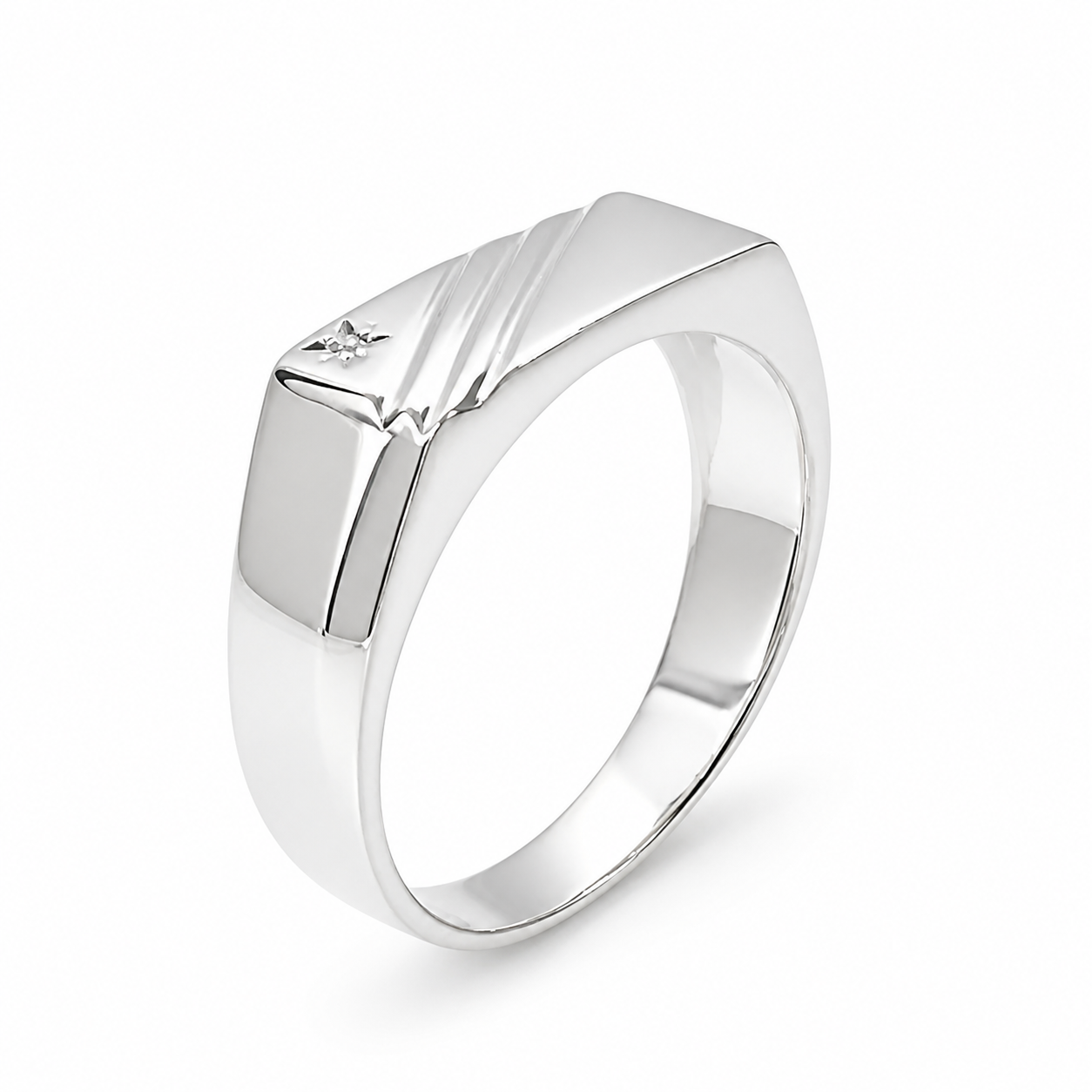 Sterling Silver Gents Signet Ring with Cubic Zirconia 14mm Top | Modern Diagonal Design - SSD9471 Seiko Sterling Silver Gents Signet Ring with Cubic Zirconia 14mm Top | Modern Diagonal Design - SSD9471 Seiko