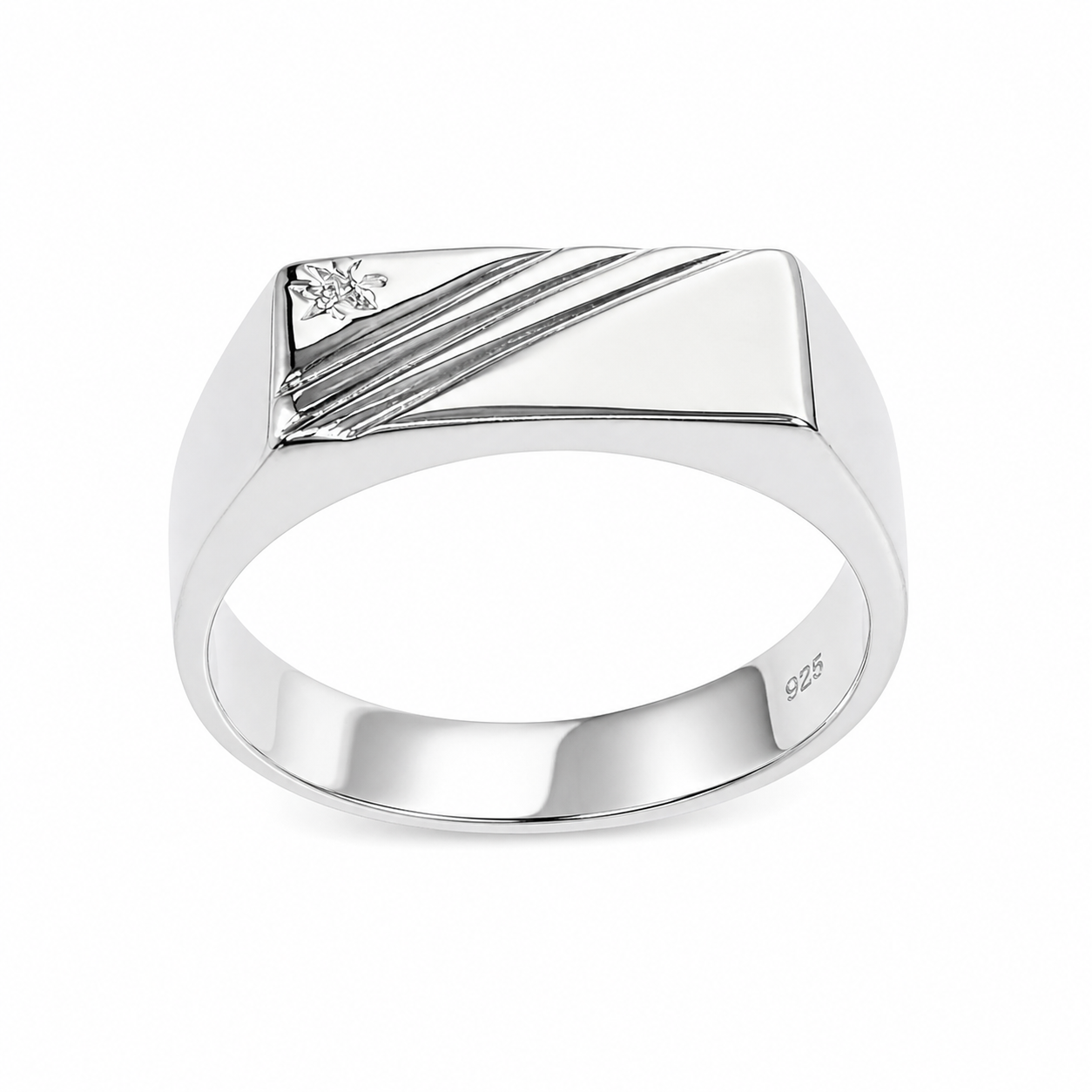 Sterling Silver Gents Signet Ring with Cubic Zirconia 14mm Top | Modern Diagonal Design - SSD9471 Seiko Sterling Silver Gents Signet Ring with Cubic Zirconia 14mm Top | Modern Diagonal Design - SSD9471 Seiko