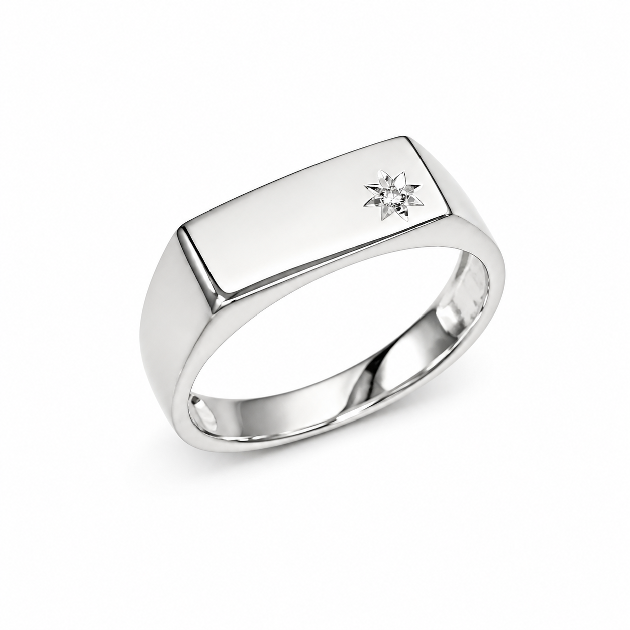 Sterling Silver Gents Signet Ring with CZ Star Setting – 14mm Top | Classic Dress Ring - SSD9470 Seiko 