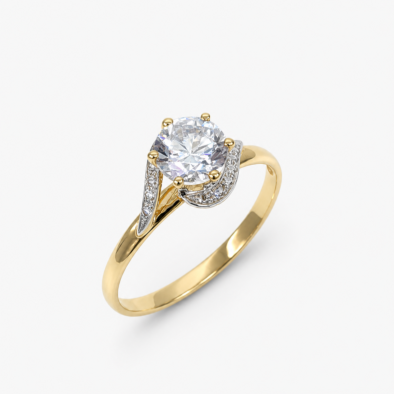 9ct Yellow Gold 6mm Round Cut Cubic Zirconia Engagement Ring – 6 Claw Set with Diamond-Look Swirl Design - CYR2620 Seiko 