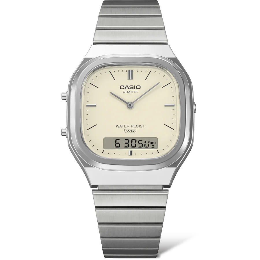 Casio Vintage AQ240E-7A Analogue Digital Watch – Silver Stainless Steel CASIO 