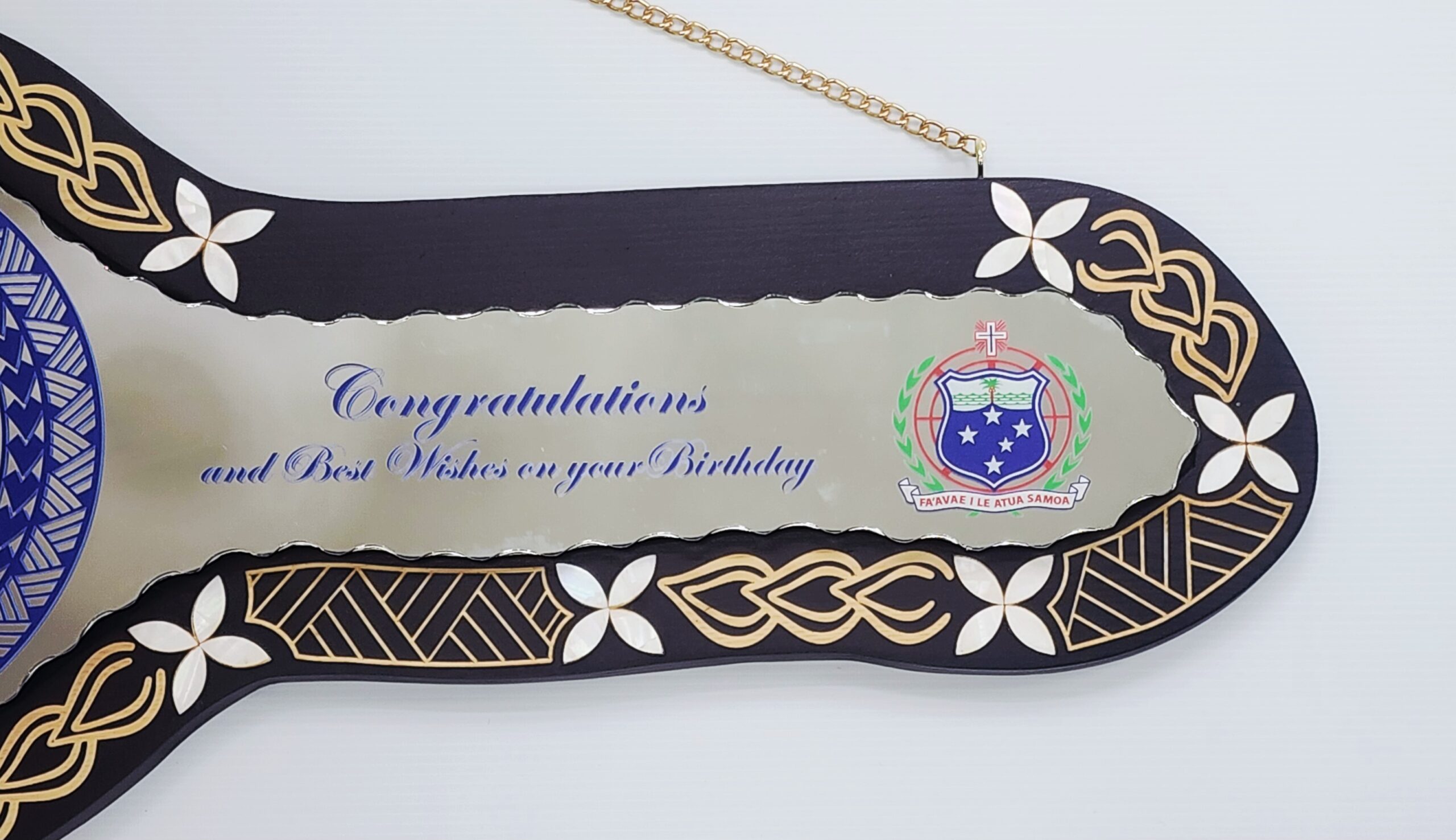 21st Birthday Samoan Wooden Key with Mirror Insert, Mother of Pearl Petals & Traditional Sila Design - SJ2415BLKMOP 21st Keys 21st Birthday Samoan Wooden Key with Mirror Insert, Mother of Pearl Petals & Traditional Sila Design - SJ2415BLKMOP 21st Keys