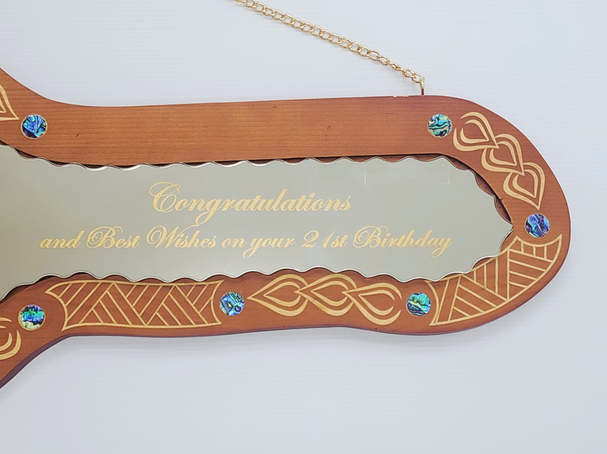 21st Birthday Wooden Key – “To A Special Son” Mirror Glass Design with Paua Shell Inlays - SJ2403BRNPAUA 21st Keys 21st Birthday Wooden Key – “To A Special Son” Mirror Glass Design with Paua Shell Inlays - SJ2403BRNPAUA 21st Keys