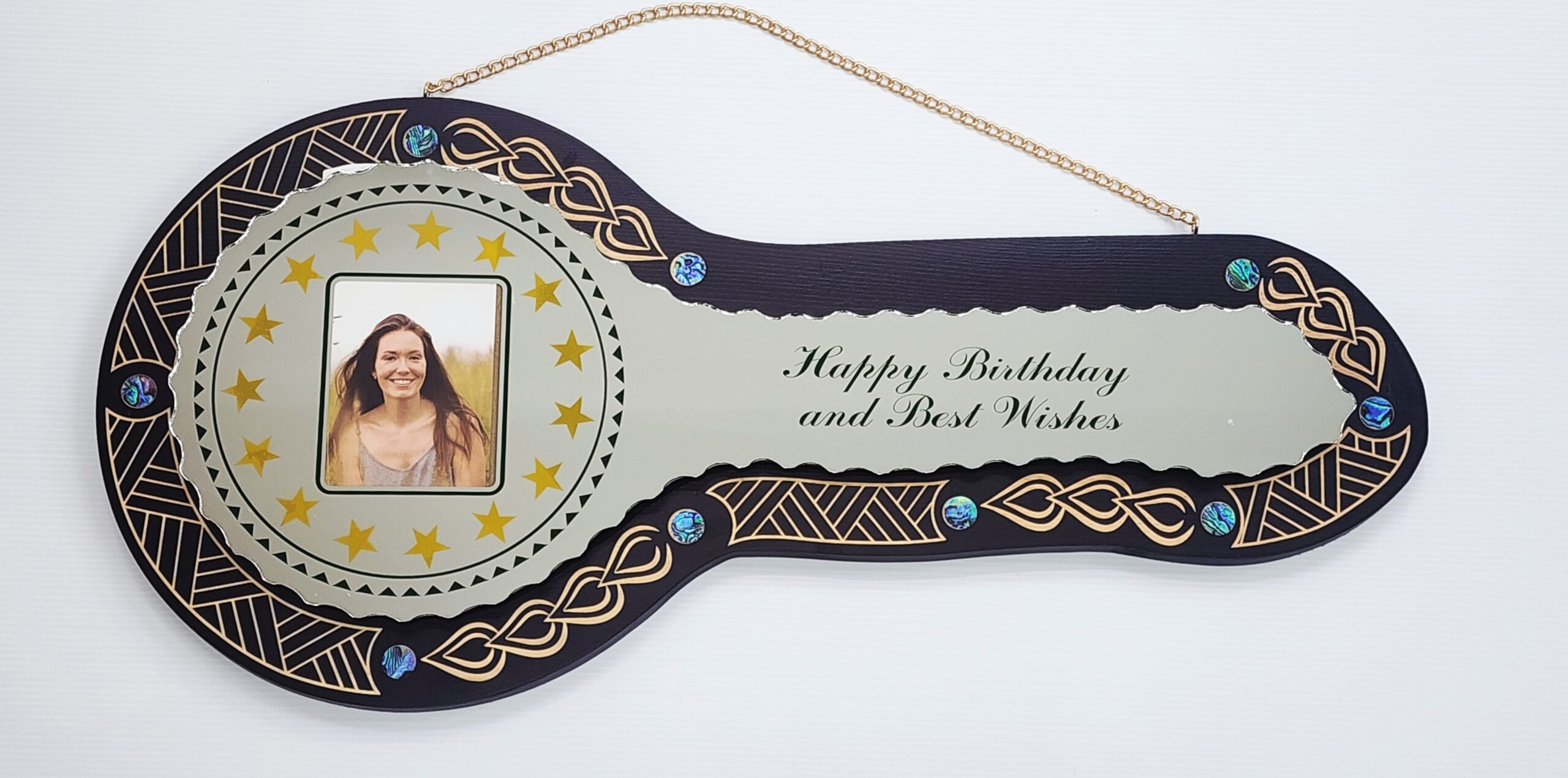 21st Birthday Cook Islands Inspired Wooden Key with Mirror Insert & Paua Shell Inlays - SJ2412BLKPAUA 21st Keys 