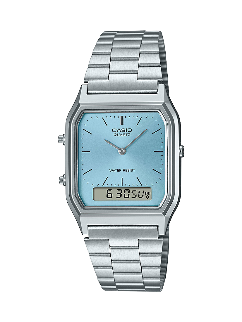 Casio AQ230A-2A1 Vintage Analog Digital Blue Dial Stainless Steel Watch CASIO Casio AQ230A-2A1 Vintage Analog Digital Blue Dial Stainless Steel Watch CASIO