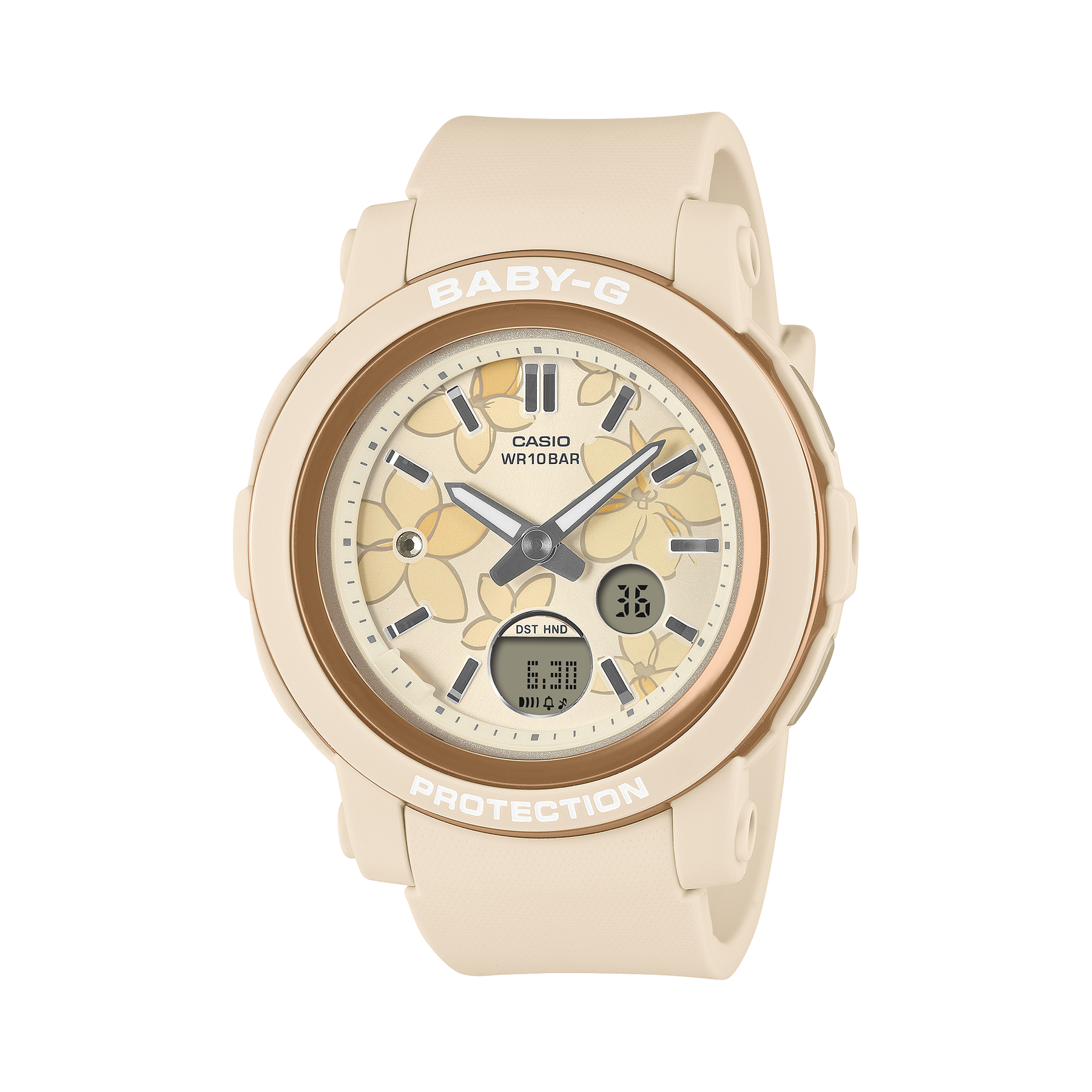 Casio Baby-G BGA290FL-4A Women's Analogue Digital Watch – Soft Pastel Yellow & Light Apricot Floral Dial CASIO 