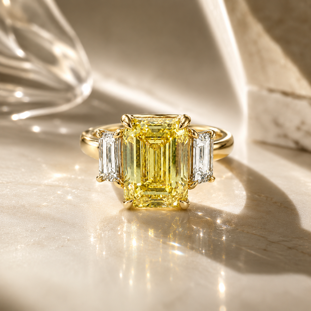 18ct Yellow Gold 3.75ct TDW Fancy Vivid Yellow Lab Grown Diamond Three-Stone Ring Seiko 