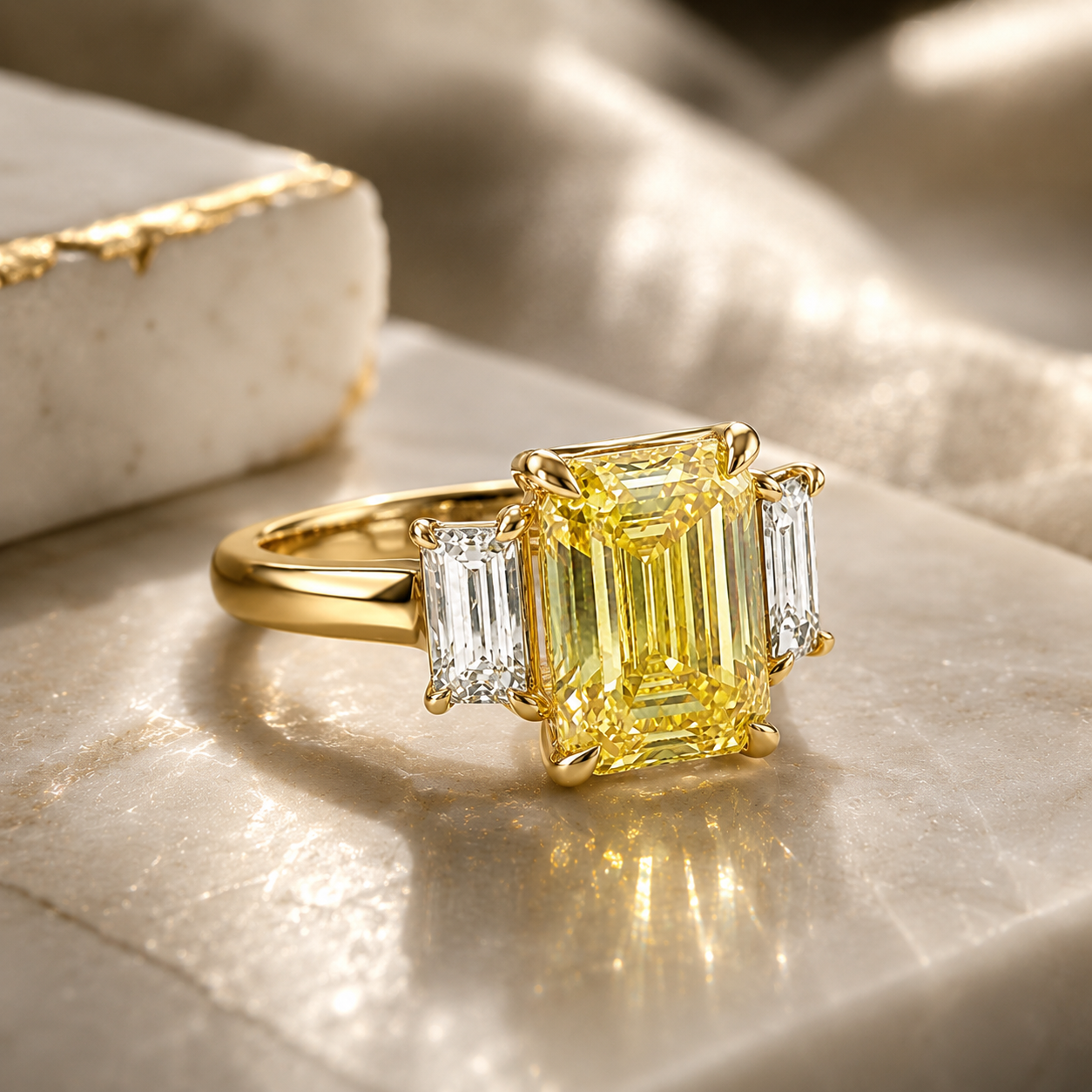18ct Yellow Gold 3.75ct TDW Fancy Vivid Yellow Lab Grown Diamond Three-Stone Ring Seiko 18ct Yellow Gold 3.75ct TDW Fancy Vivid Yellow Lab Grown Diamond Three-Stone Ring Seiko
