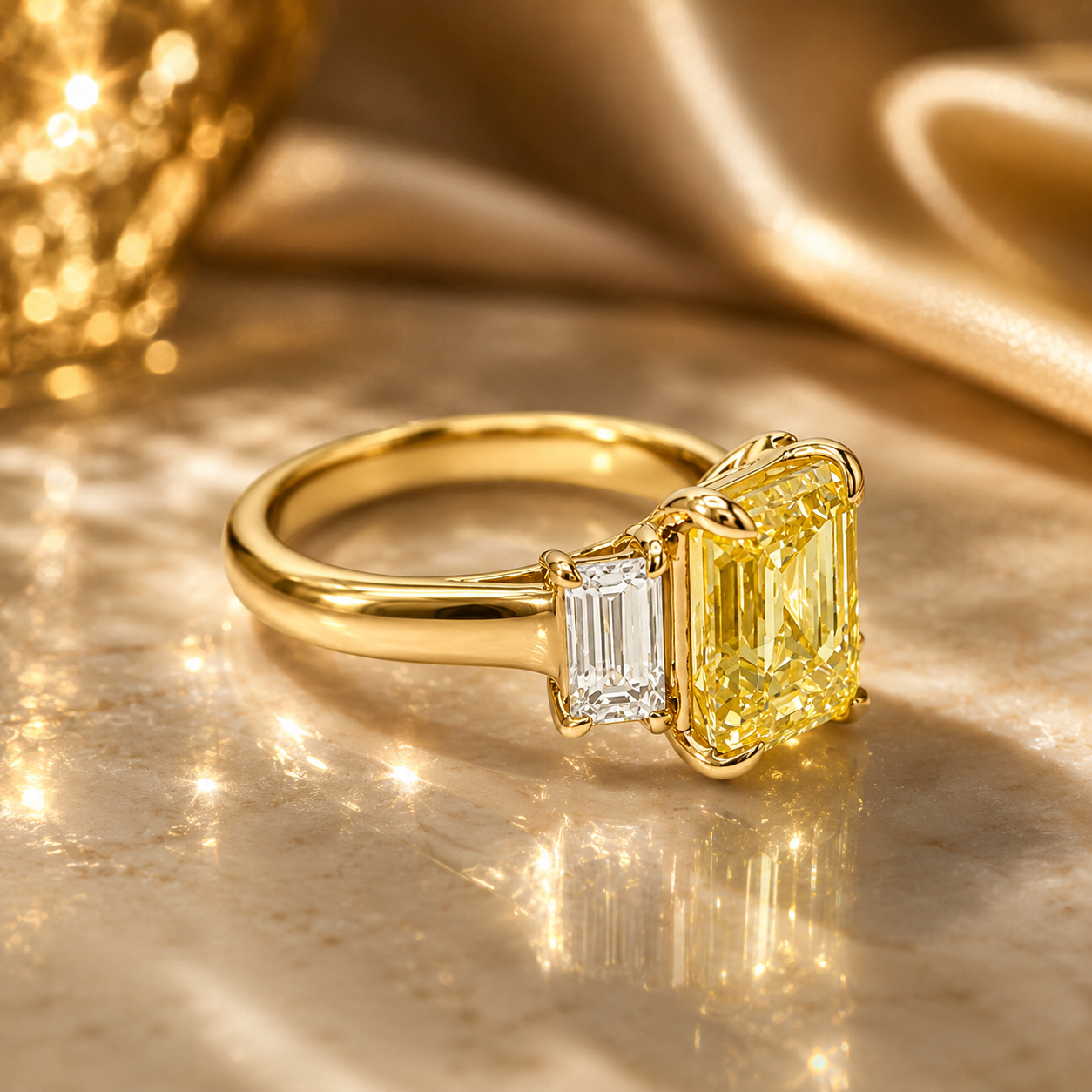 18ct Yellow Gold 3.75ct TDW Fancy Vivid Yellow Lab Grown Diamond Three-Stone Ring Seiko 18ct Yellow Gold 3.75ct TDW Fancy Vivid Yellow Lab Grown Diamond Three-Stone Ring Seiko