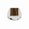 Sterling Silver Tiger's Eye Signet Ring – 14mm x 12mm Rectangular Tiger's Eye Stone - CYR8005TE