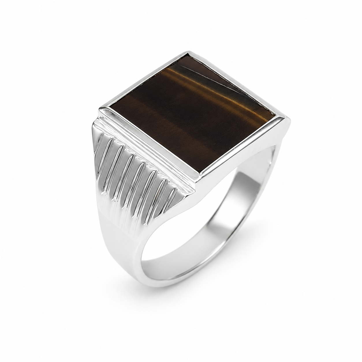 Sterling Silver Tiger's Eye Signet Ring – 14mm x 12mm Rectangular Tiger's Eye Stone - CYR8005TE Seiko Sterling Silver Tiger's Eye Signet Ring – 14mm x 12mm Rectangular Tiger's Eye Stone - CYR8005TE Seiko