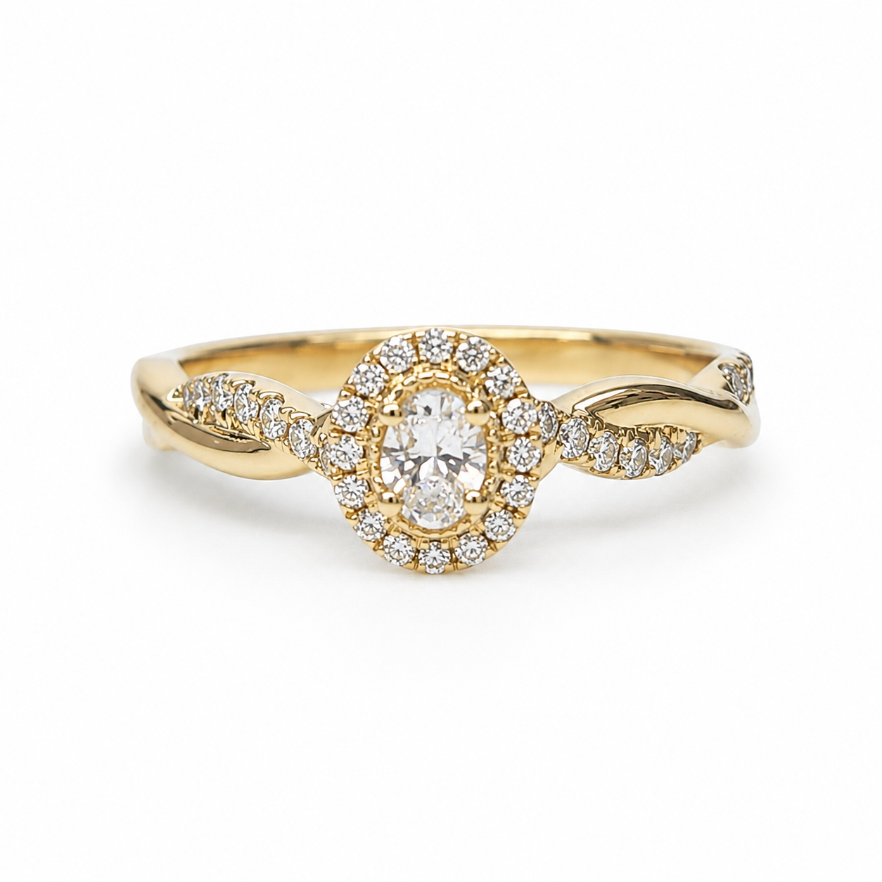 9ct Yellow Gold Lab Grown Diamond Oval Halo Twist Ring 0.14ct Centre Diamond E/F VS - AURG4053 Seiko 