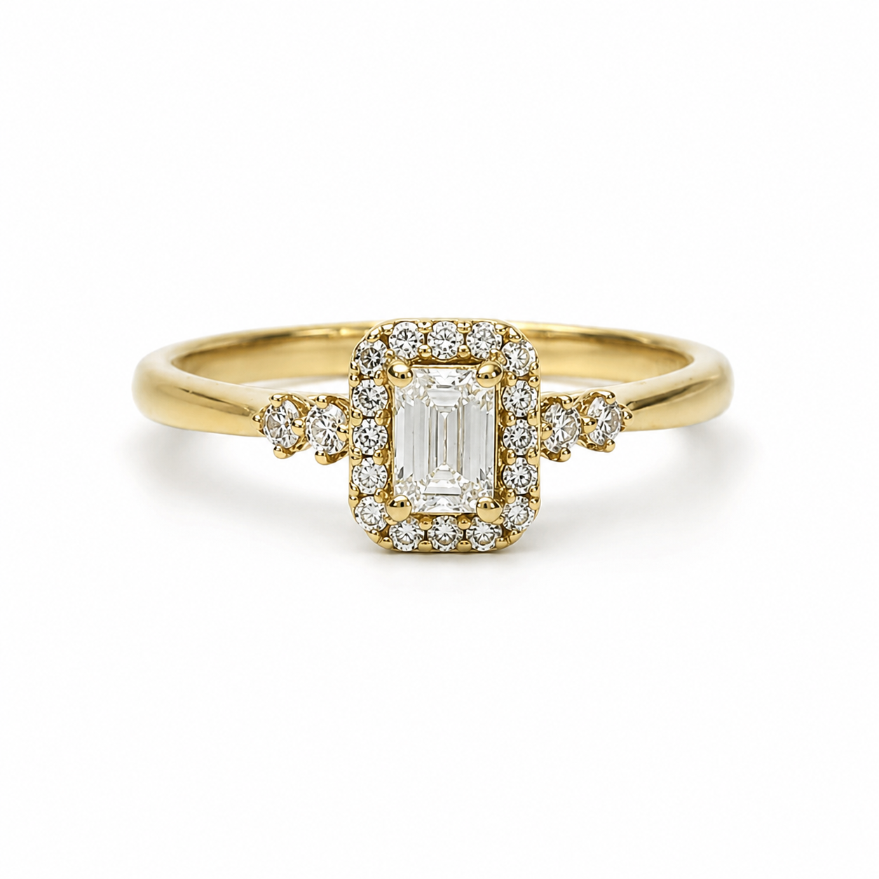 9ct Yellow Gold Lab Grown Diamond Emerald Cut Halo Ring 0.38ct TDW E/F VS - AURG4054 Seiko 