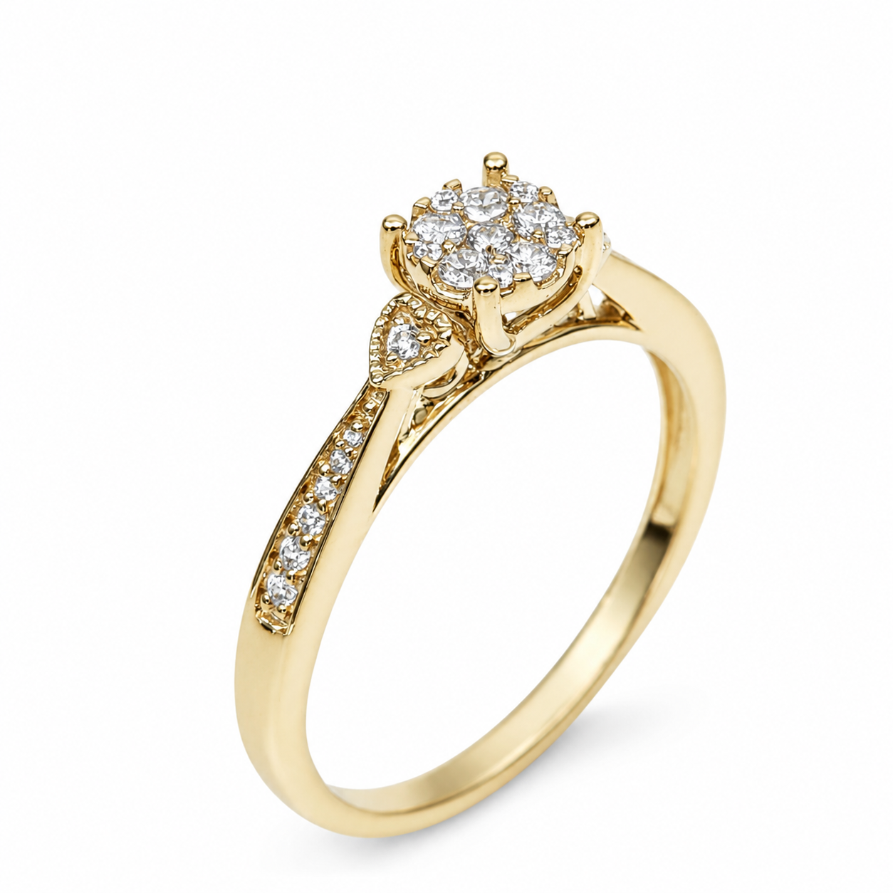 9ct Yellow Gold CZ Cluster Ring with Diamond-Cut Inspired Halo Design - 9CTAUCRG1110 Seiko 9ct Yellow Gold CZ Cluster Ring with Diamond-Cut Inspired Halo Design - 9CTAUCRG1110 Seiko