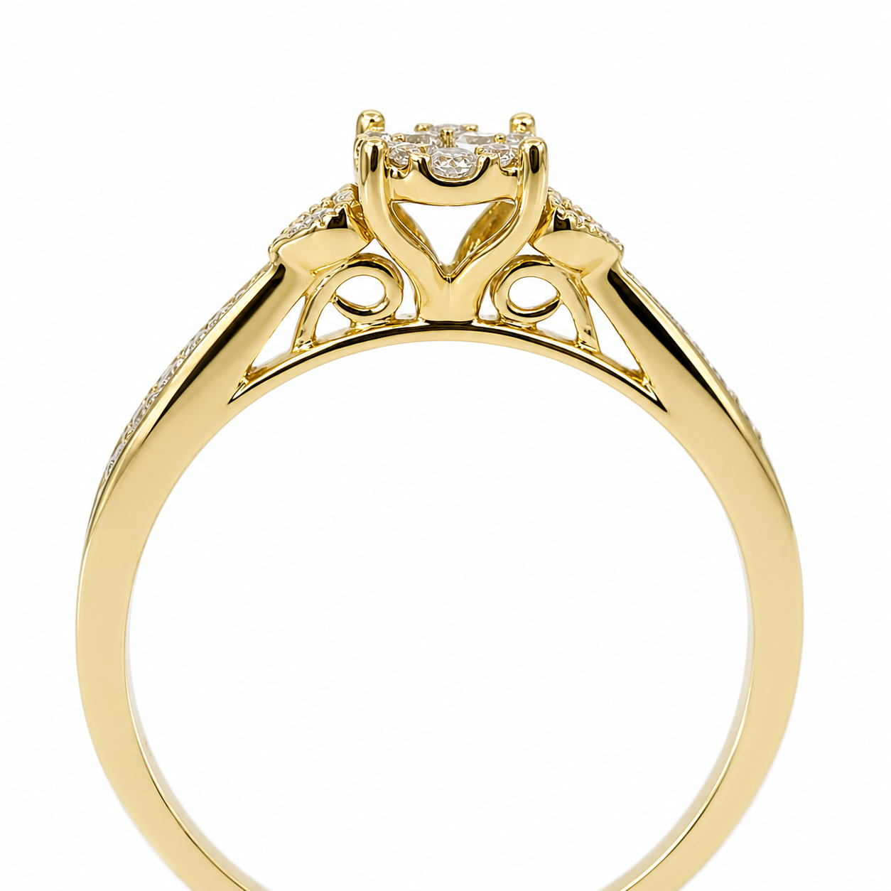 9ct Yellow Gold CZ Cluster Ring with Diamond-Cut Inspired Halo Design - 9CTAUCRG1110 Seiko 9ct Yellow Gold CZ Cluster Ring with Diamond-Cut Inspired Halo Design - 9CTAUCRG1110 Seiko