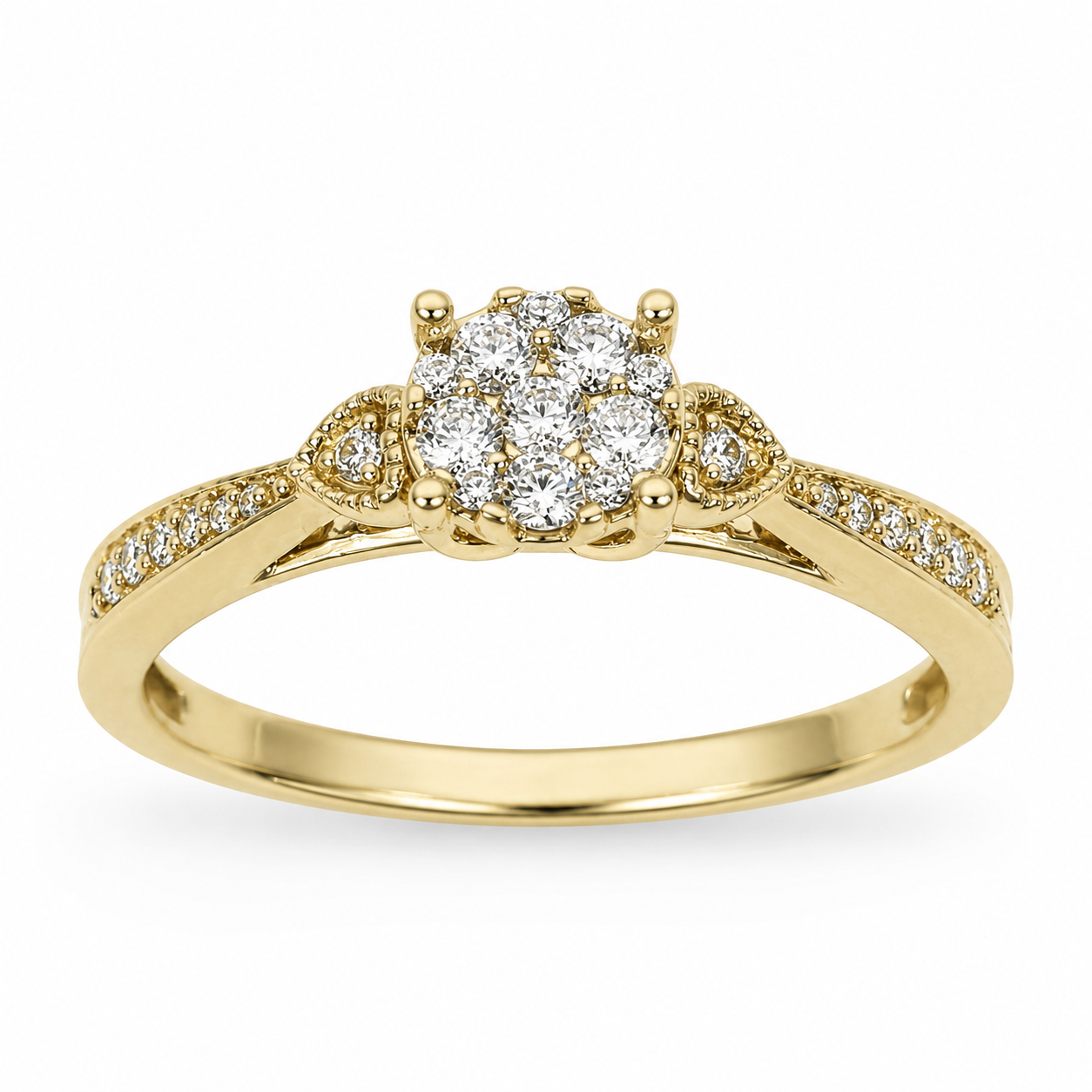 9ct Yellow Gold CZ Cluster Ring with Diamond-Cut Inspired Halo Design - 9CTAUCRG1110 Seiko 