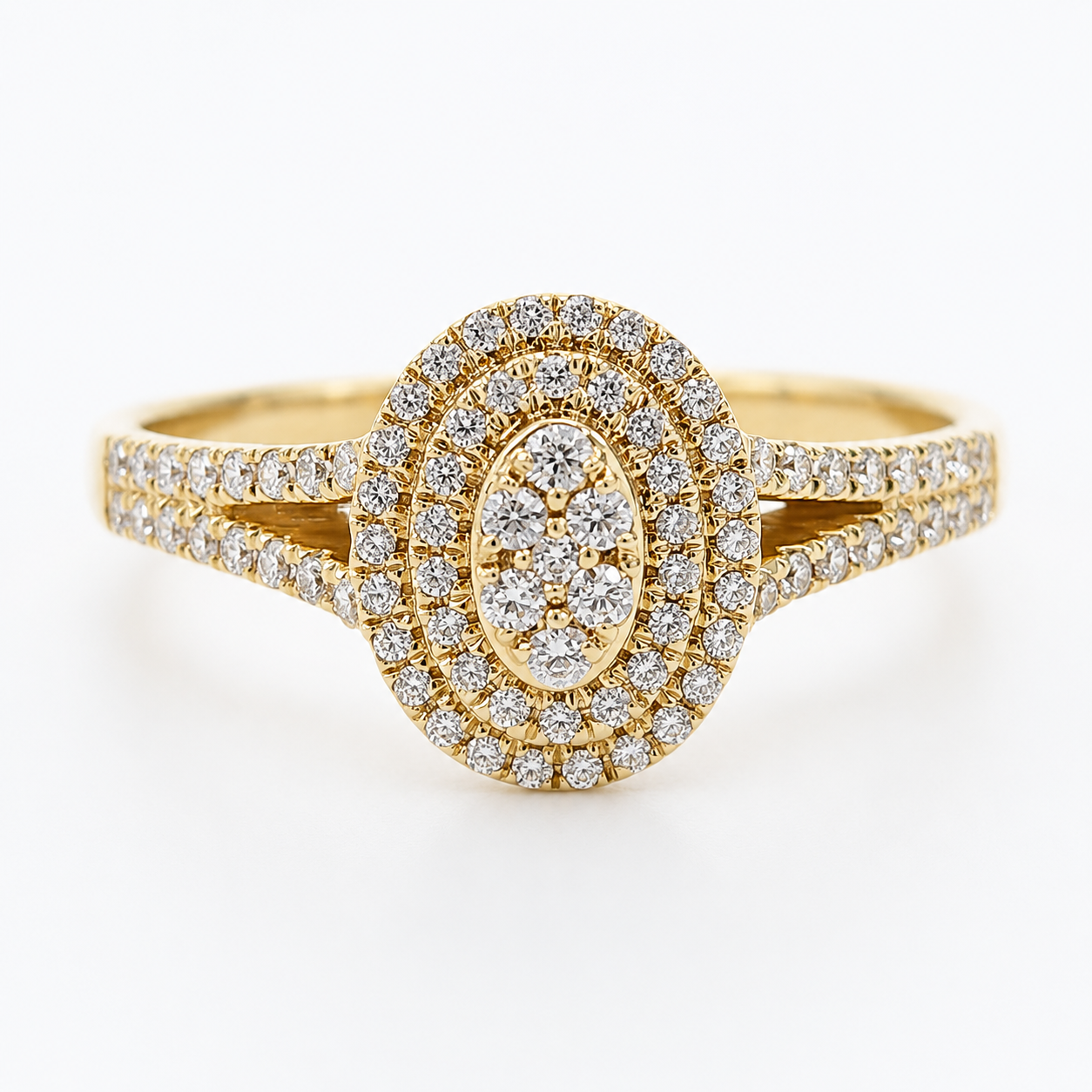 9ct Yellow Gold CZ Double Halo Oval Cluster Ring with Split Shank - 9CTAUCR813 Seiko 9ct Yellow Gold CZ Double Halo Oval Cluster Ring with Split Shank - 9CTAUCR813 Seiko