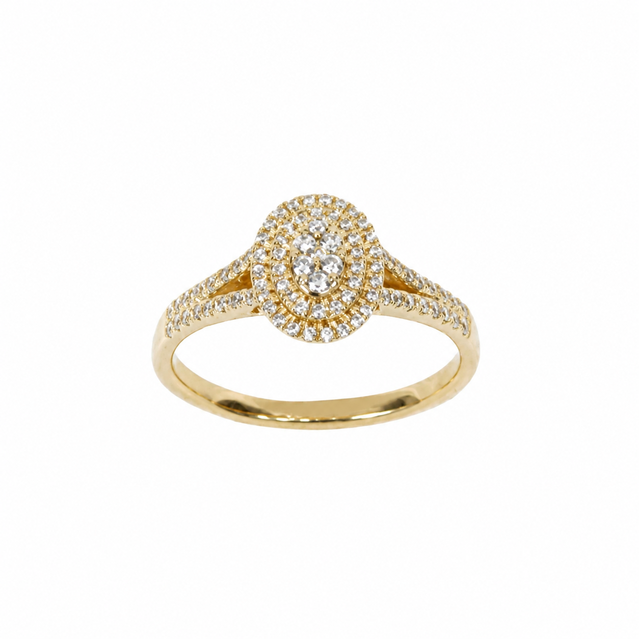 9ct Yellow Gold CZ Double Halo Oval Cluster Ring with Split Shank - 9CTAUCR813 Seiko 