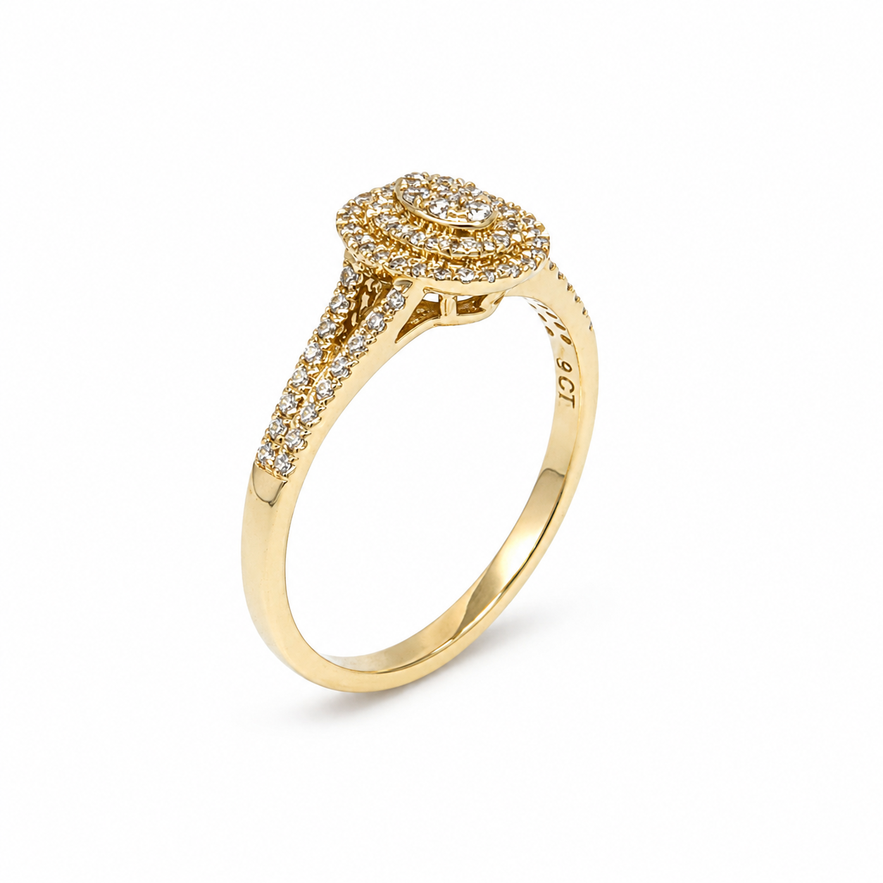 9ct Yellow Gold CZ Double Halo Oval Cluster Ring with Split Shank - 9CTAUCR813 Seiko 9ct Yellow Gold CZ Double Halo Oval Cluster Ring with Split Shank - 9CTAUCR813 Seiko