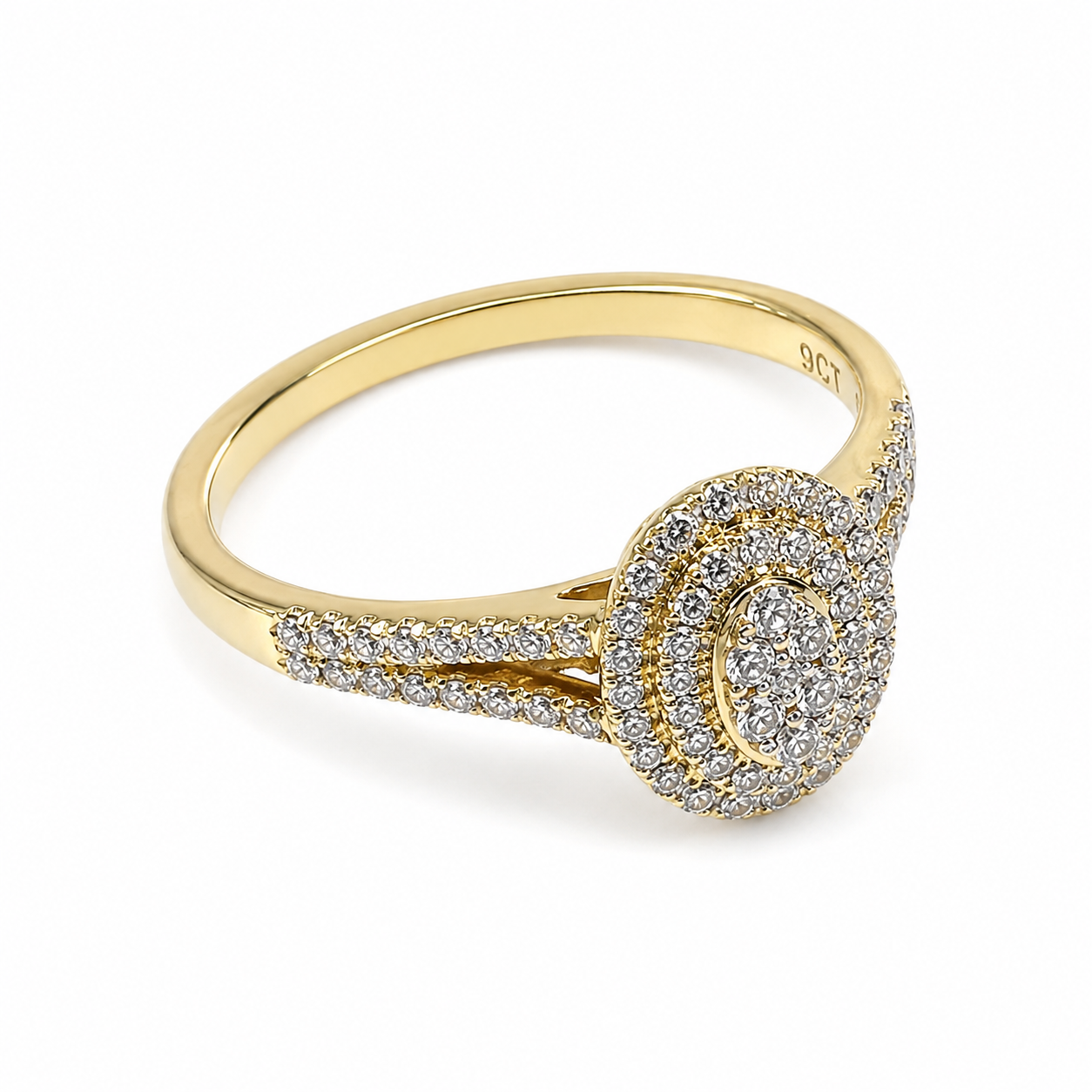 9ct Yellow Gold CZ Double Halo Oval Cluster Ring with Split Shank - 9CTAUCR813 Seiko 9ct Yellow Gold CZ Double Halo Oval Cluster Ring with Split Shank - 9CTAUCR813 Seiko