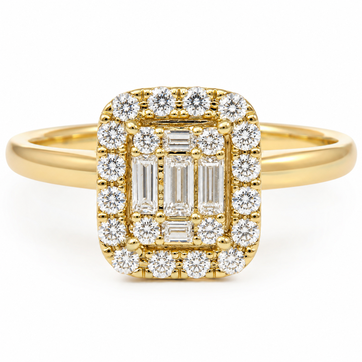 9ct Yellow Gold Emerald & Round Cut CZ Cluster Halo Ring - AUCRG723 Seiko 9ct Yellow Gold Emerald & Round Cut CZ Cluster Halo Ring - AUCRG723 Seiko