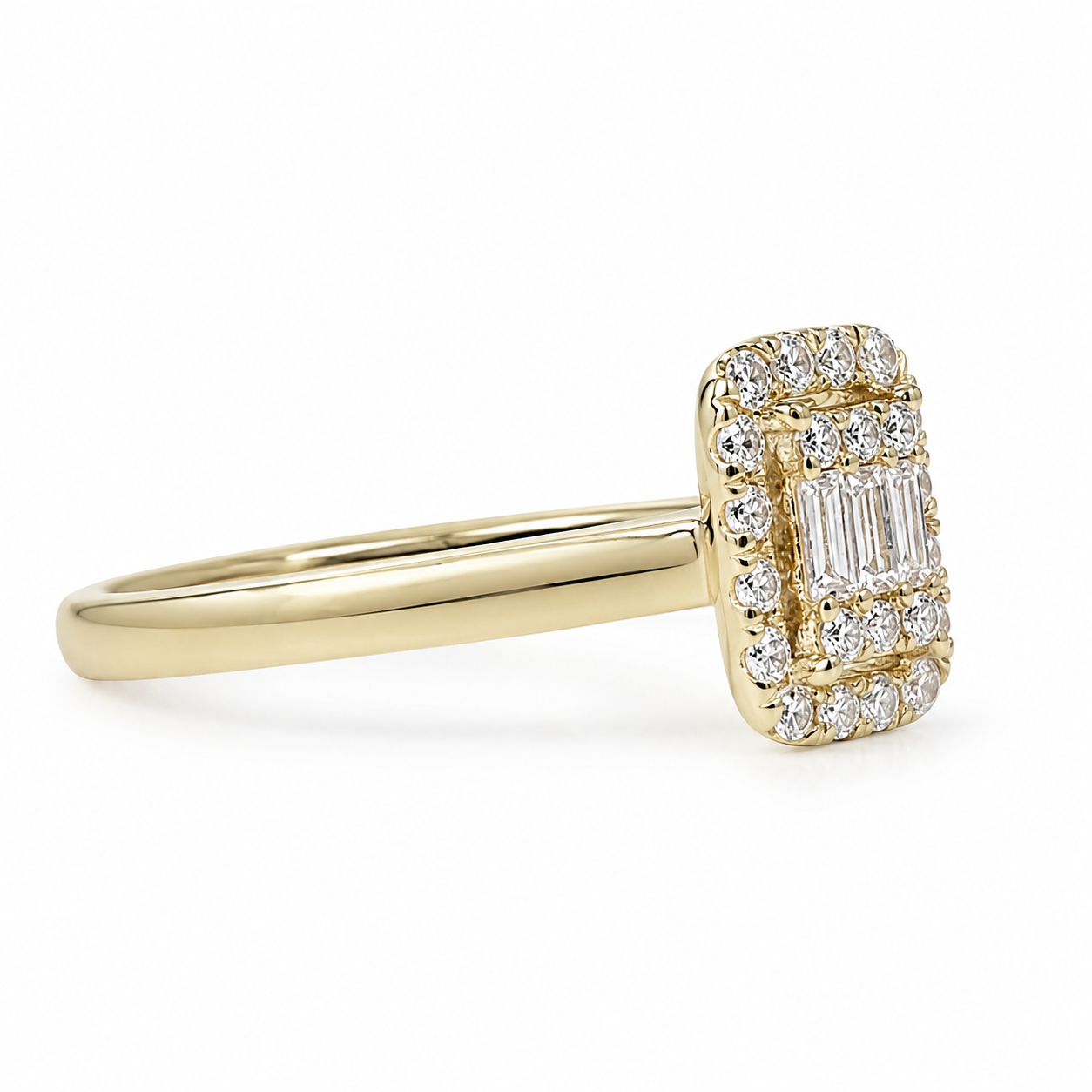 9ct Yellow Gold Emerald & Round Cut CZ Cluster Halo Ring - AUCRG723 Seiko 9ct Yellow Gold Emerald & Round Cut CZ Cluster Halo Ring - AUCRG723 Seiko