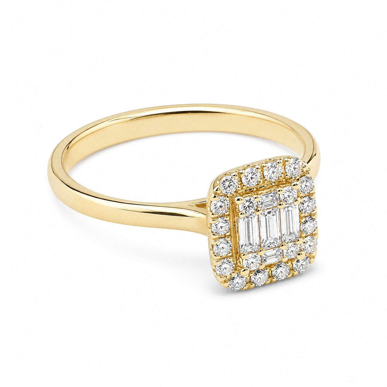 9ct Yellow Gold Emerald & Round Cut CZ Cluster Halo Ring - AUCRG723 Seiko 9ct Yellow Gold Emerald & Round Cut CZ Cluster Halo Ring - AUCRG723 Seiko
