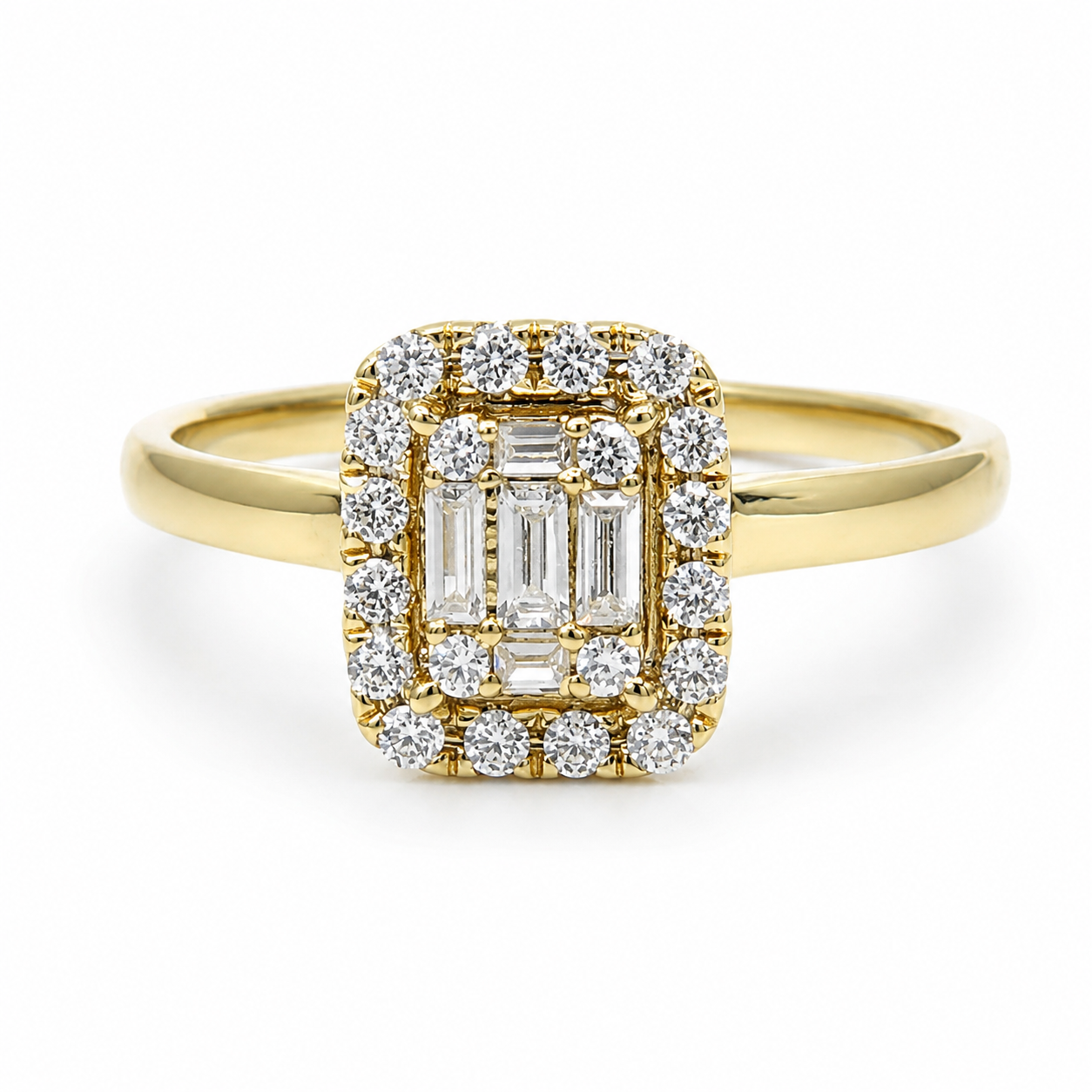 9ct Yellow Gold Emerald & Round Cut CZ Cluster Halo Ring - AUCRG723 Seiko 9ct Yellow Gold Emerald & Round Cut CZ Cluster Halo Ring - AUCRG723 Seiko