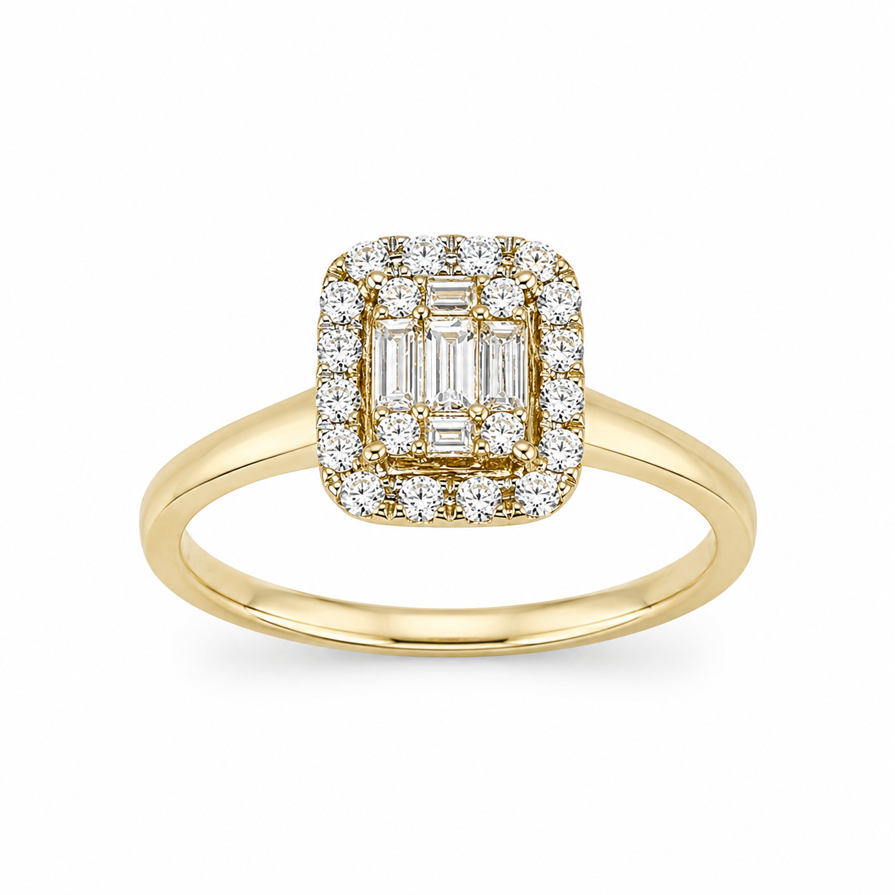 9ct Yellow Gold Emerald & Round Cut CZ Cluster Halo Ring - AUCRG723 Seiko 9ct Yellow Gold Emerald & Round Cut CZ Cluster Halo Ring - AUCRG723 Seiko