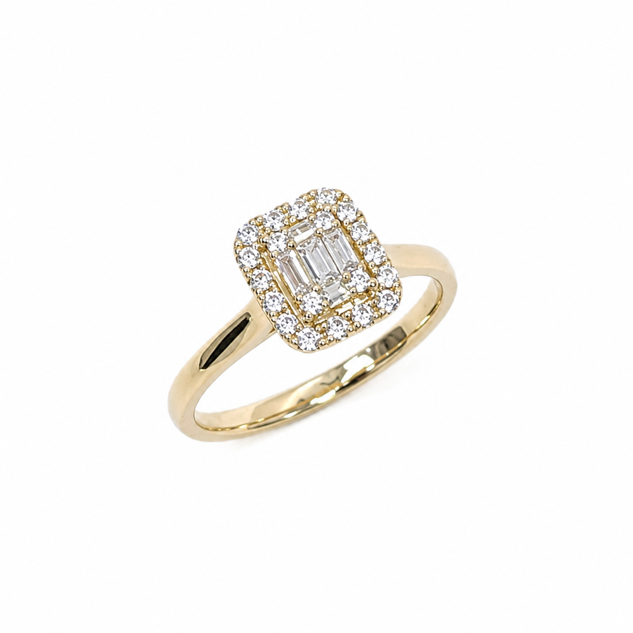 9ct Yellow Gold Emerald & Round Cut CZ Cluster Halo Ring - AUCRG723 Seiko 9ct Yellow Gold Emerald & Round Cut CZ Cluster Halo Ring - AUCRG723 Seiko