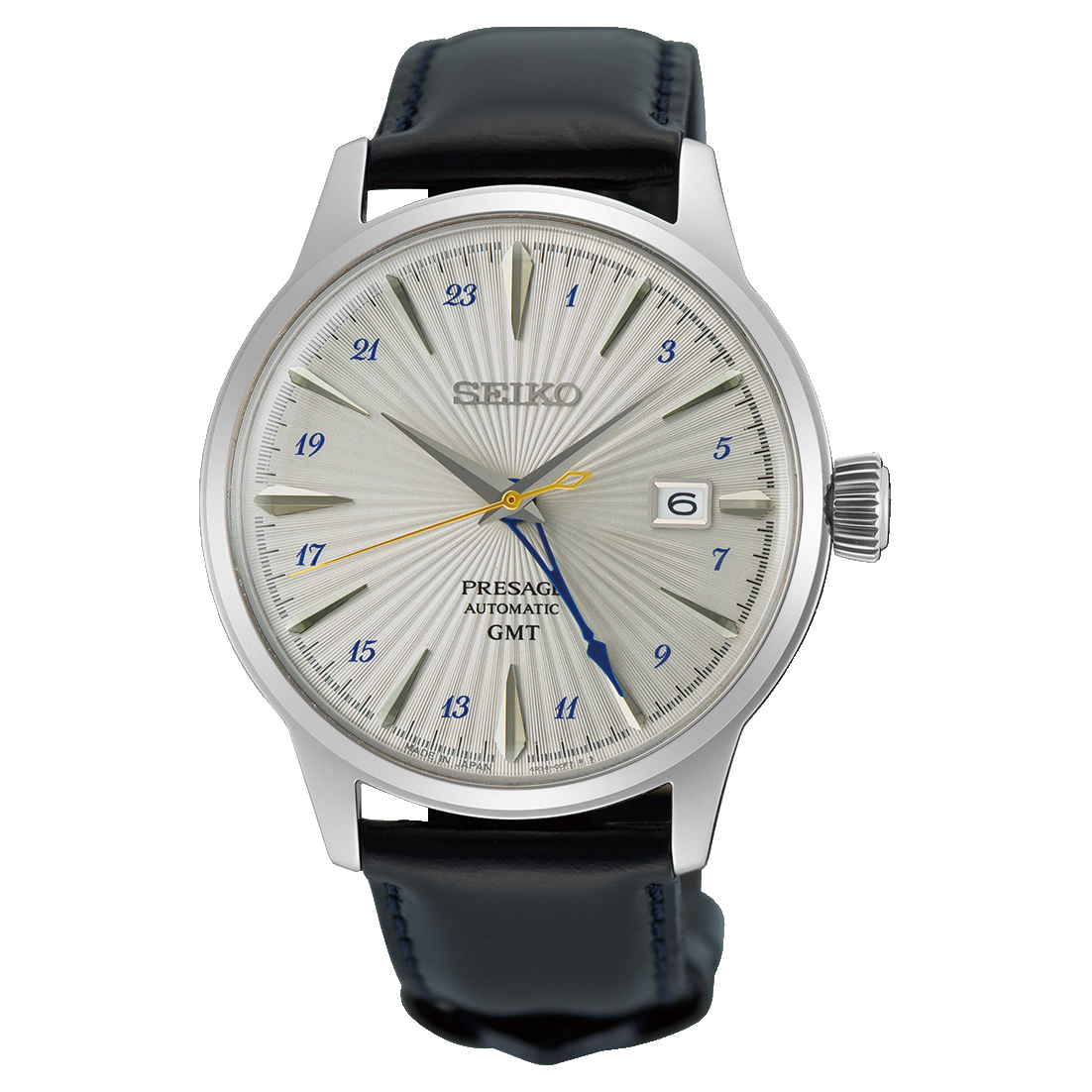 Seiko Presage Cocktail Time GMT SSK049J1 Automatic Men's Watch Silver Dial Black Leather Strap Seiko Seiko Presage Cocktail Time GMT SSK049J1 Automatic Men's Watch Silver Dial Black Leather Strap Seiko