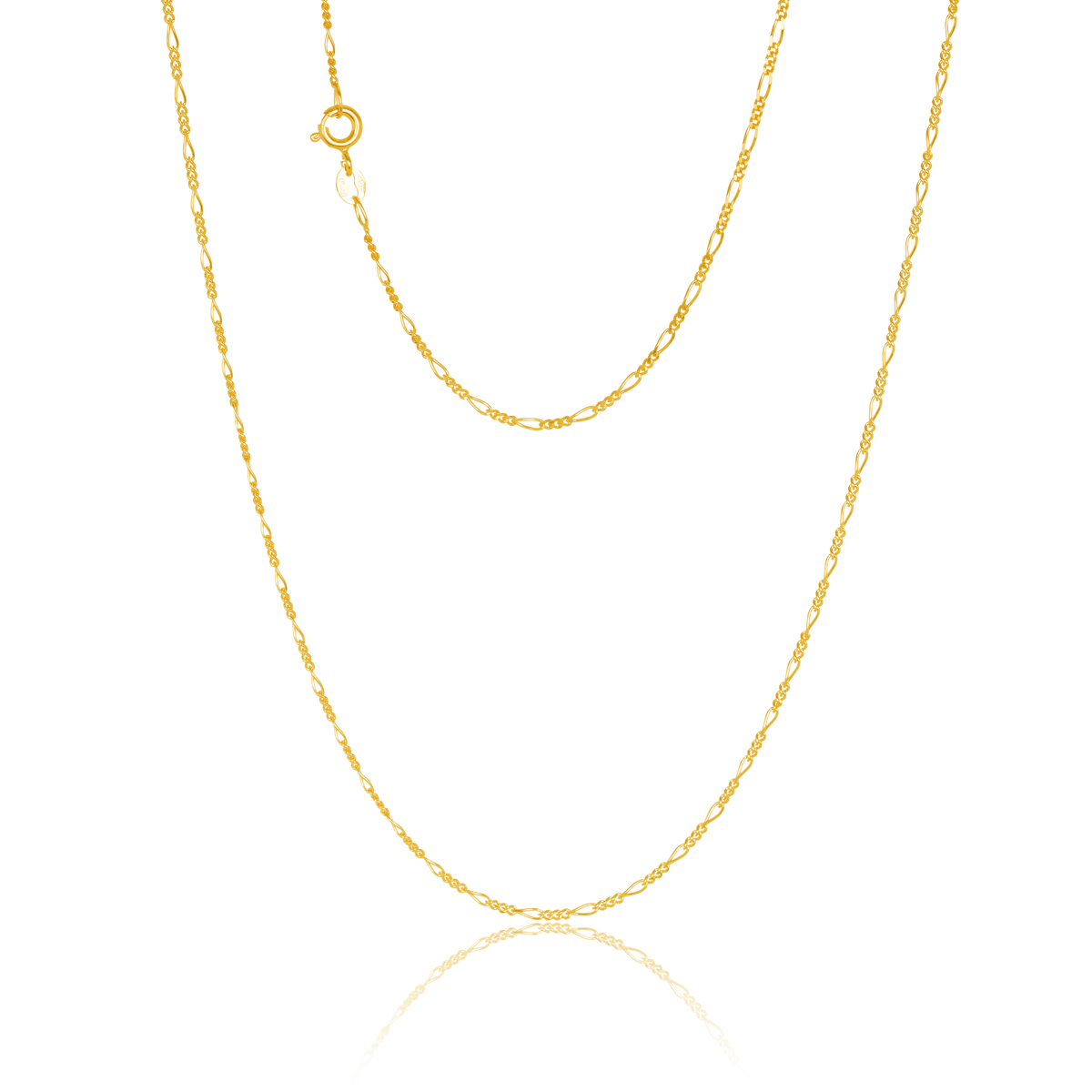 9ct Yellow Gold 2-Sided 3+1 Figaro Chain 50cm – Made in Italy - 040KD056 Gold Chain 