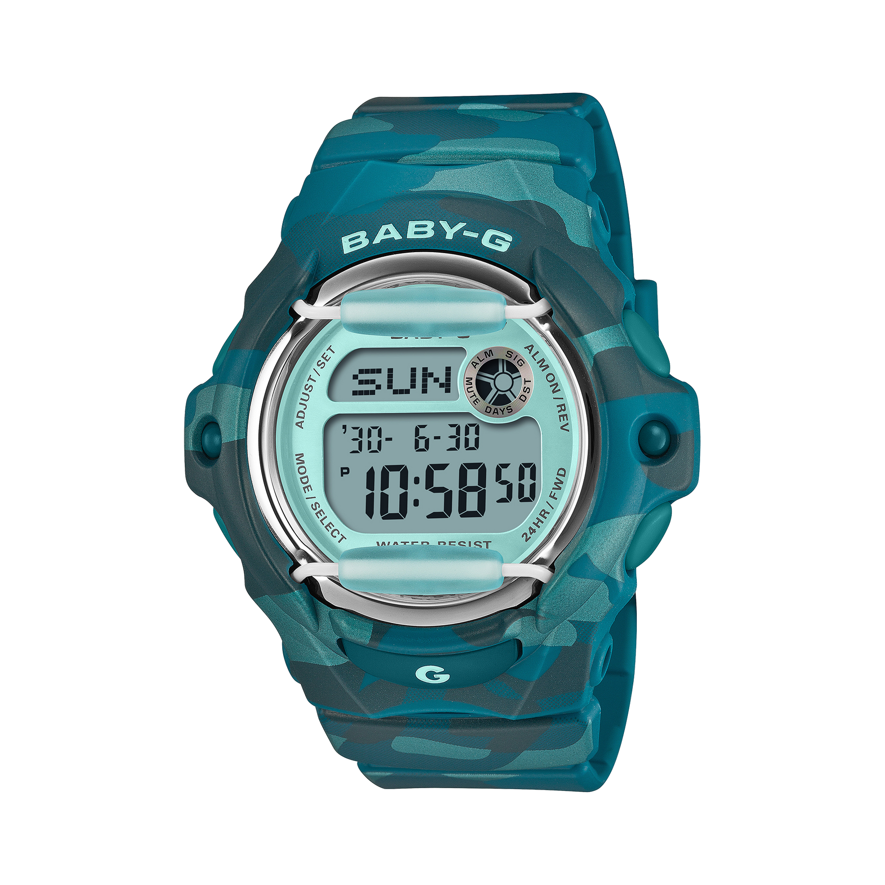 Casio Baby-G BG169CM-2D Digital Blue-Green Camouflage Resin Watch G-SHOCK 