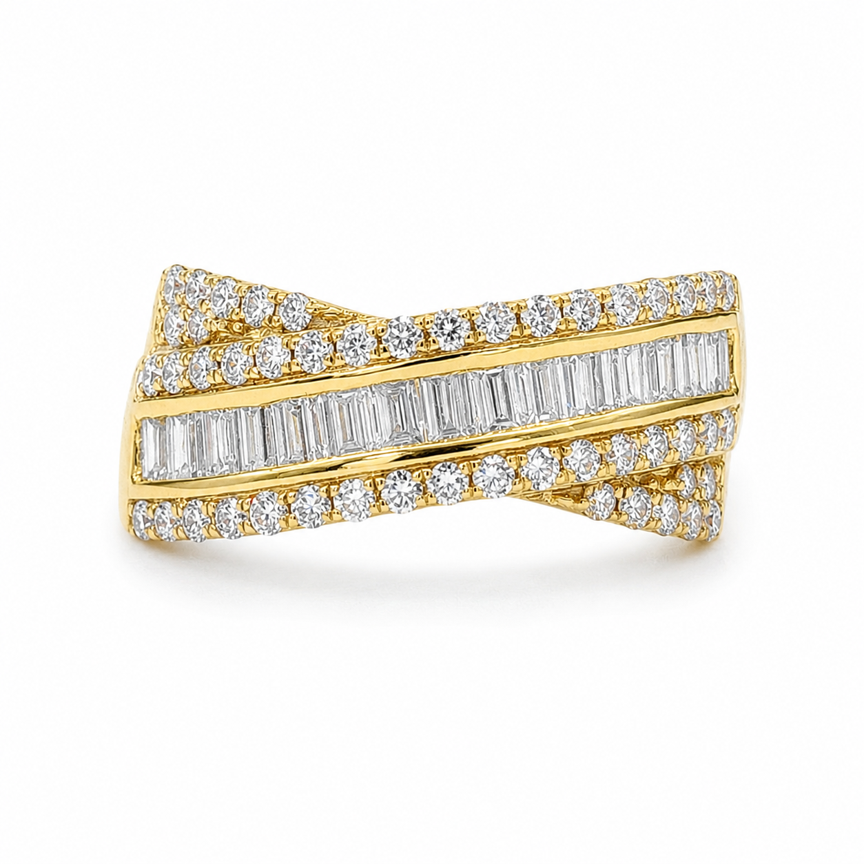 9ct Yellow Gold Lab-Grown Diamond Baguette & Round Brilliant Dress Ring – 1.025ct TDW E/F VS - AURG1398 STERLING SILVER EARRINGS 