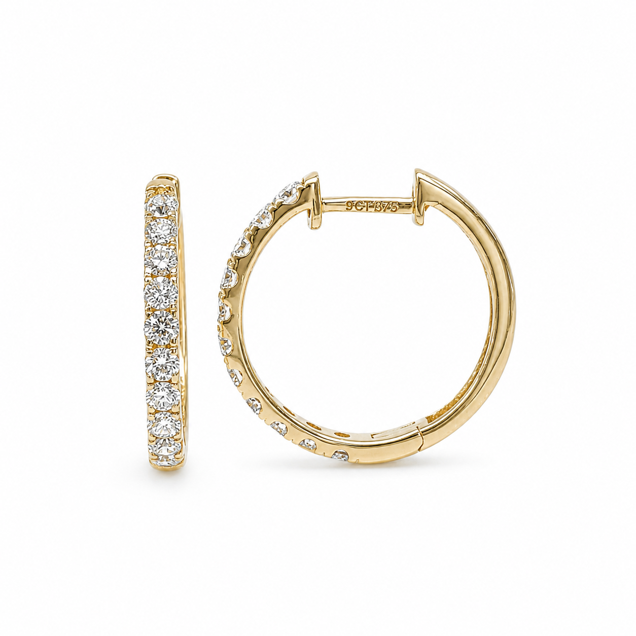 9ct Yellow Gold Lab-Grown Diamond Hoop Earrings 1.00ct TDW EF/VS – 17mm STERLING SILVER EARRINGS 9ct Yellow Gold Lab-Grown Diamond Hoop Earrings 1.00ct TDW EF/VS – 17mm STERLING SILVER EARRINGS