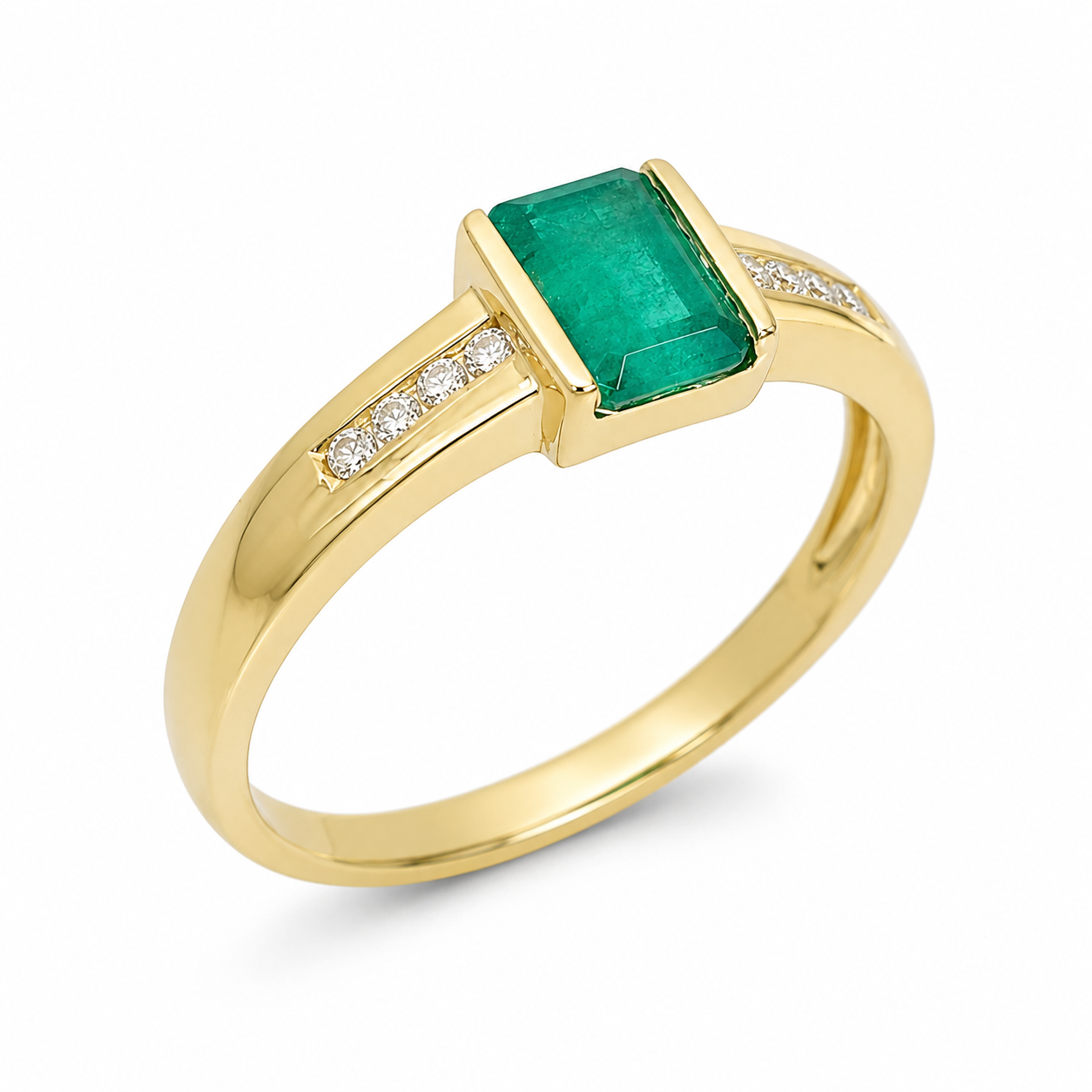 9ct Yellow Gold Natural Emerald & Diamond Ring – 0.63ct Emerald with Diamond Shoulders - CYR2576EM STERLING SILVER EARRINGS 