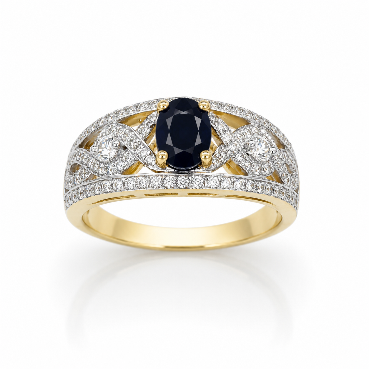 9ct Yellow Gold Oval Black Sapphire & Cubic Zirconia Dress Ring - D6181BLKSAP 21st Keys 9ct Yellow Gold Oval Black Sapphire & Cubic Zirconia Dress Ring - D6181BLKSAP 21st Keys